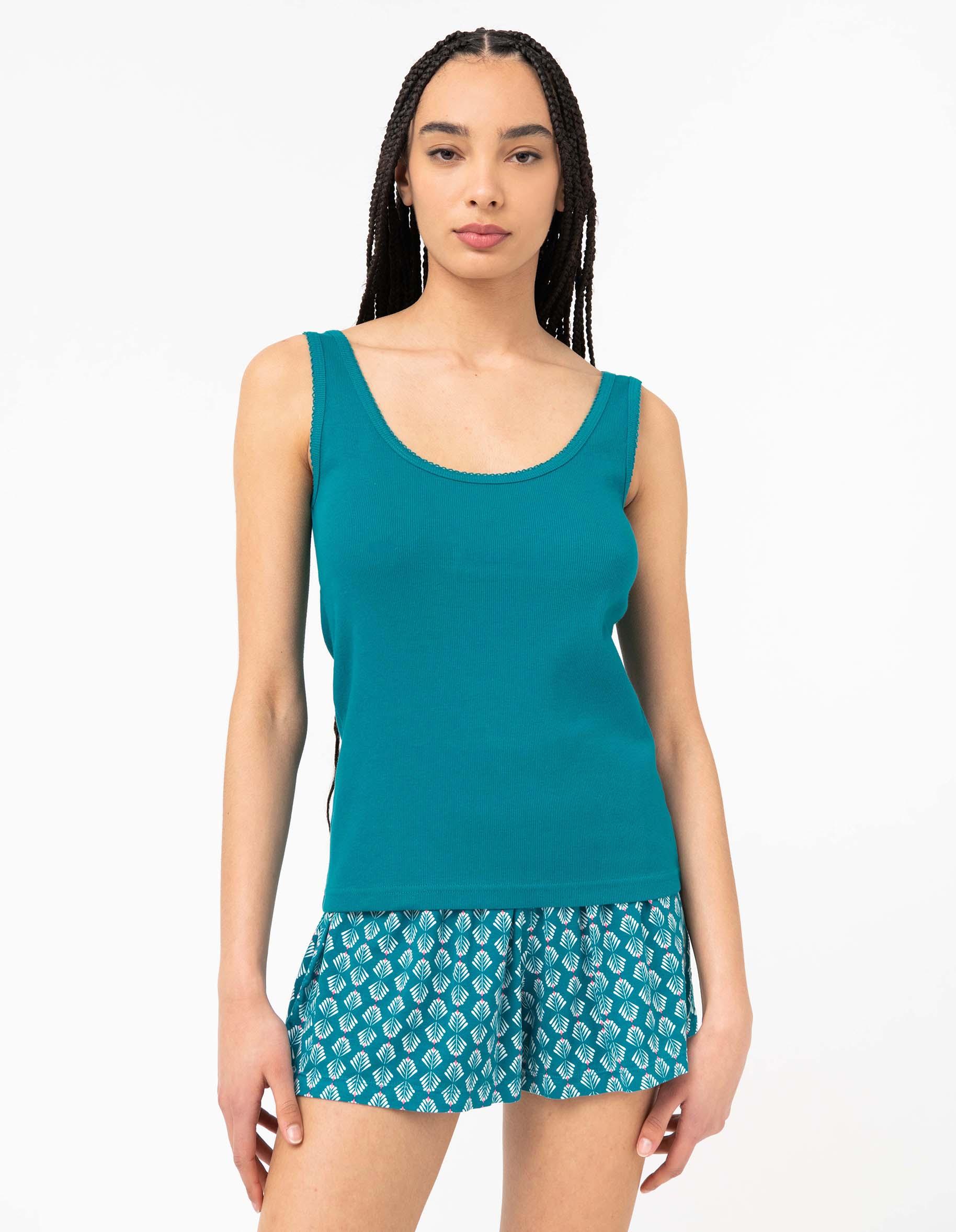 Débardeur lingerie en maille côtelée femme bleu GEMO