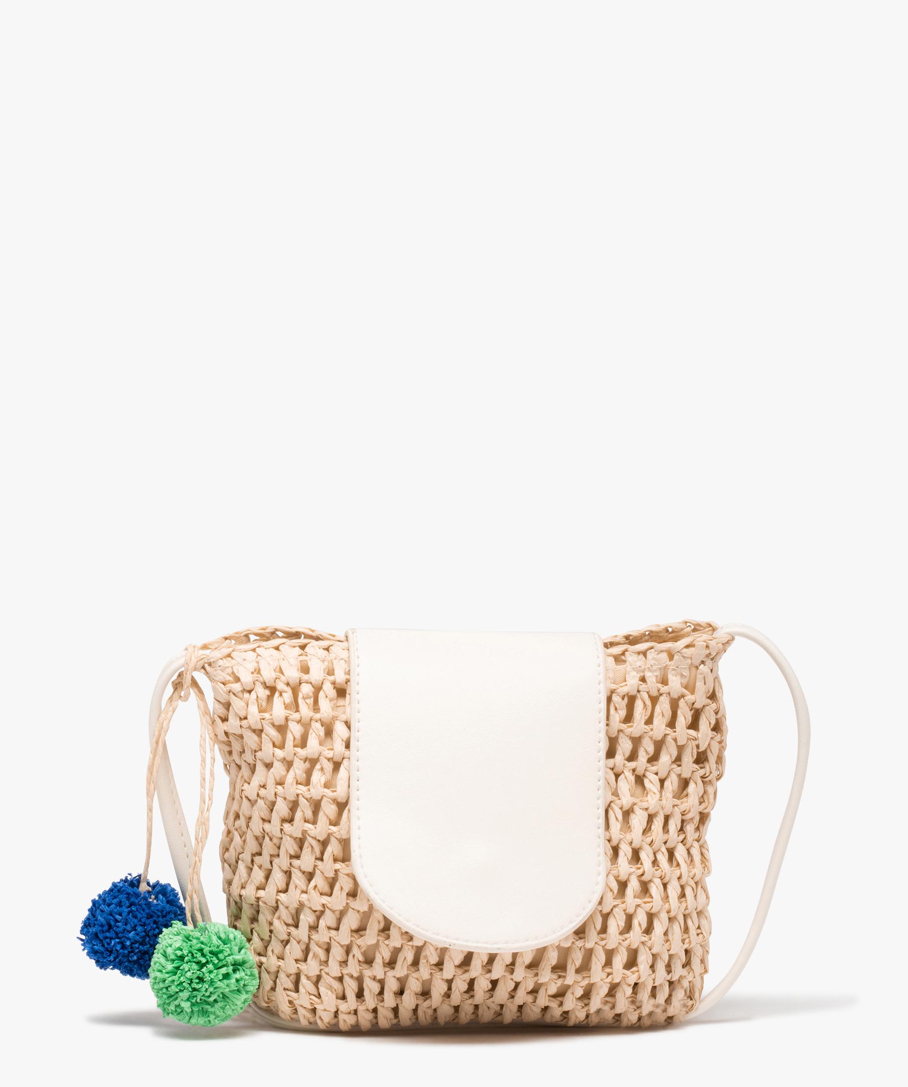 Sac fille en paille avec rabat contrastant beige clair GEMO