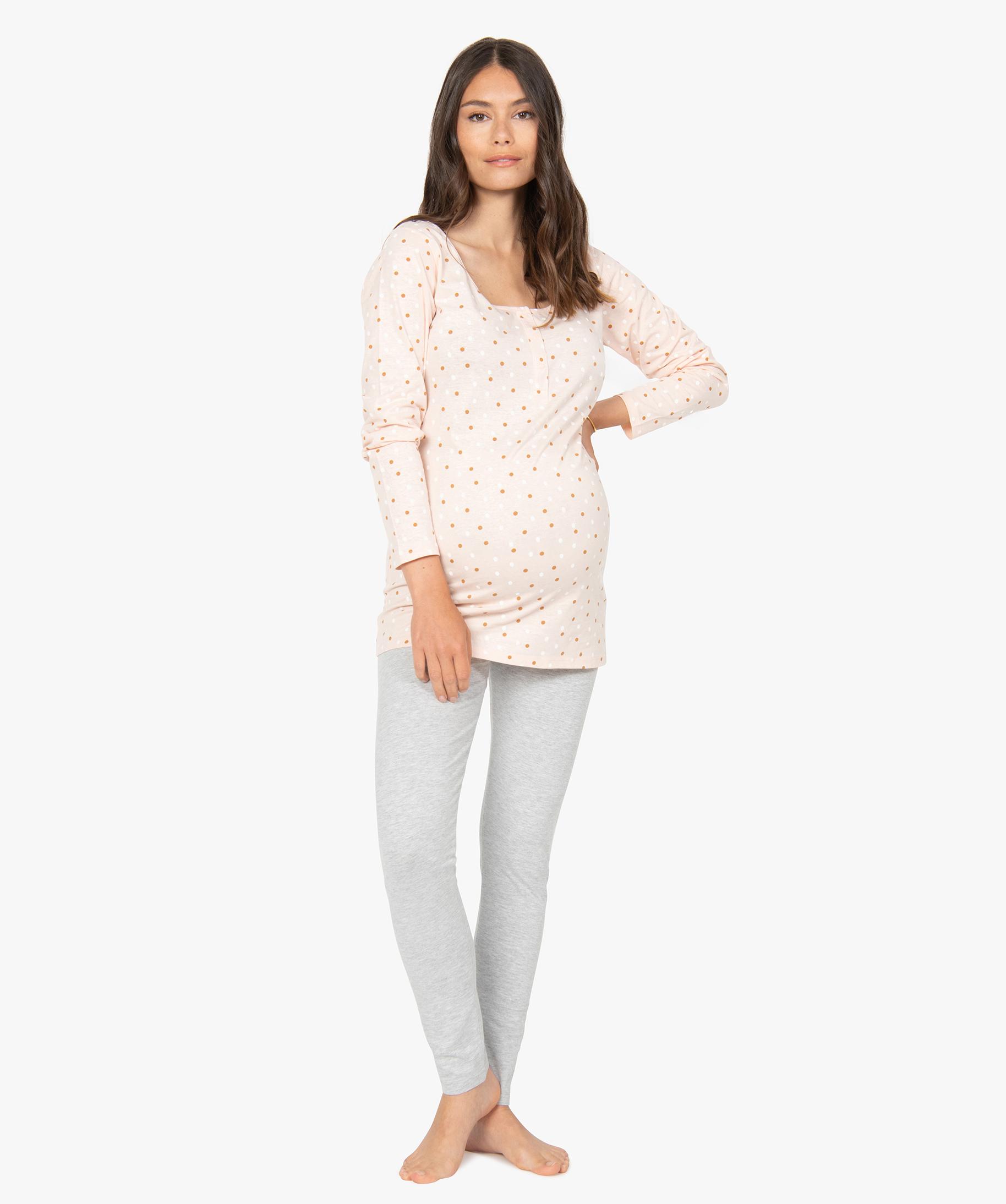 Pyjama de grossesse taille haute et manches longues rose GEMO