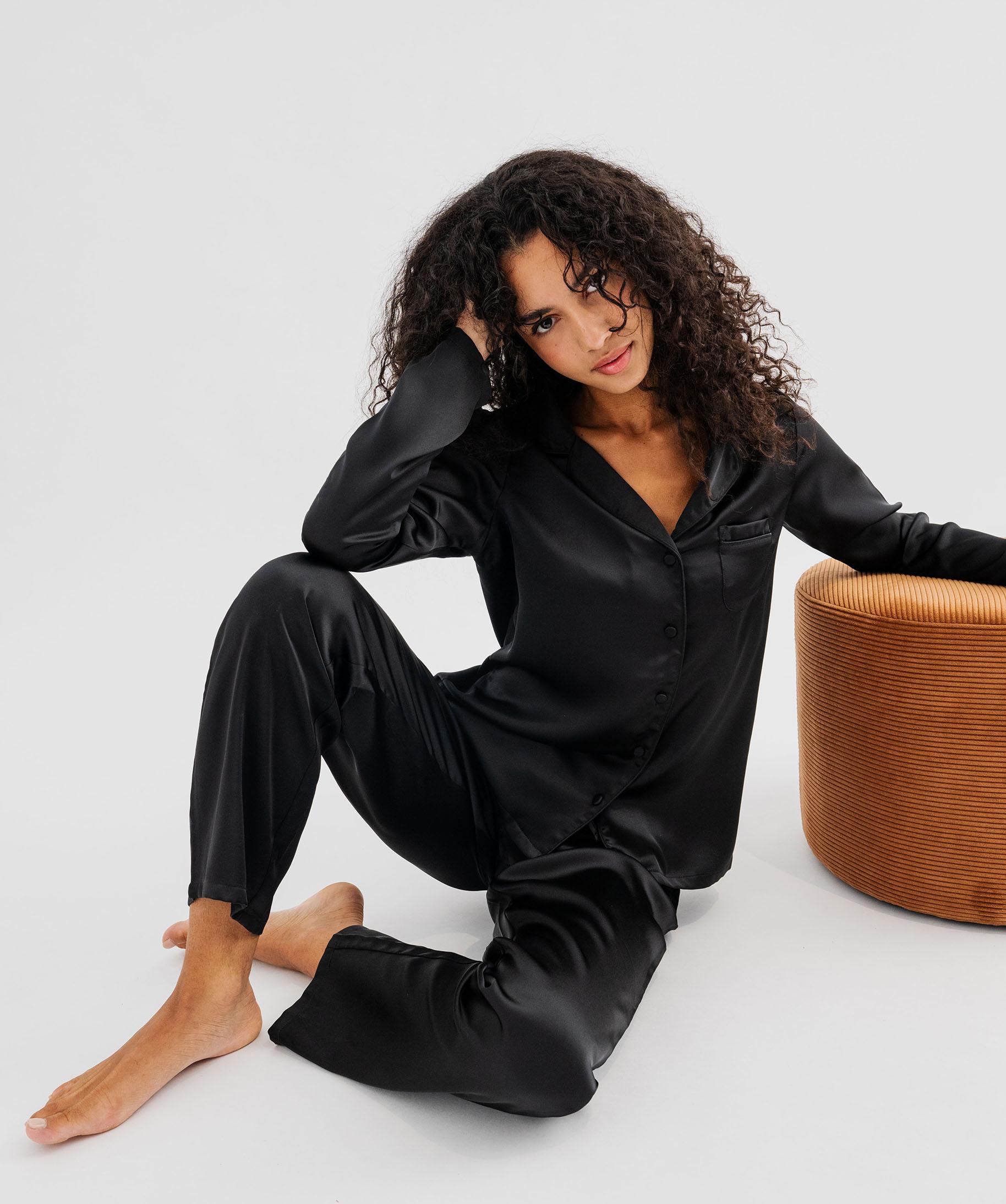 Pyjama 2 pièces en satin femme noir | GEMO