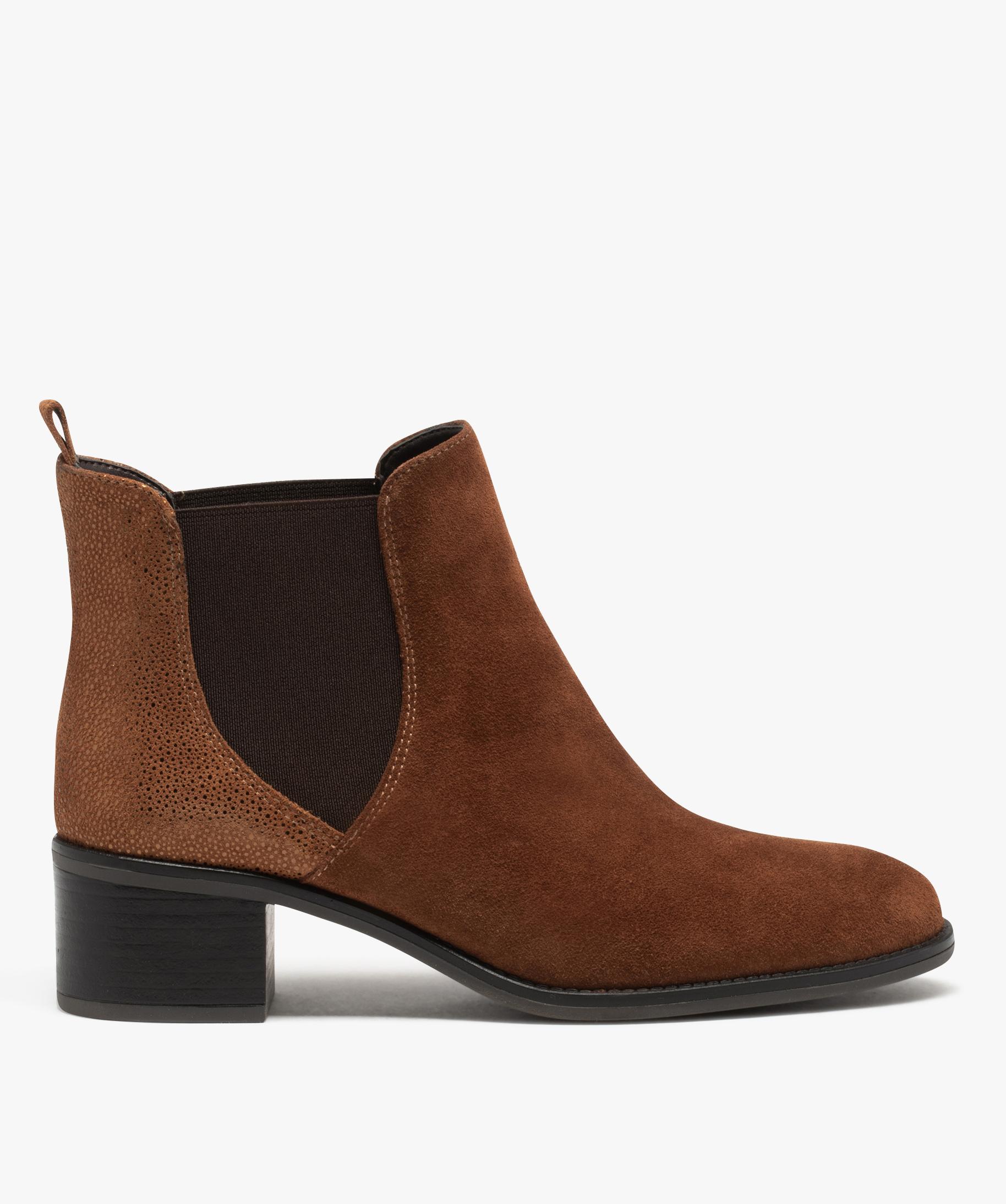 Chelsea boots dessus cuir a petit talon femme marron GEMO