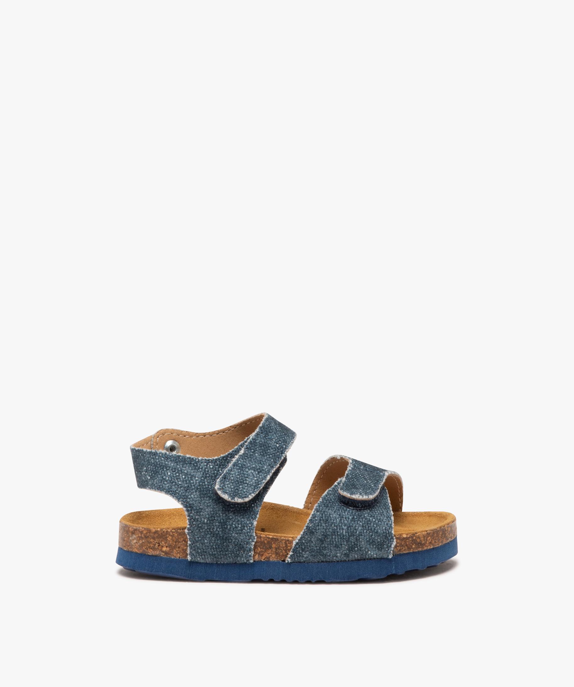 Sandales bebe garcon en toile effet denim avec double scr. bleu chine GEMO