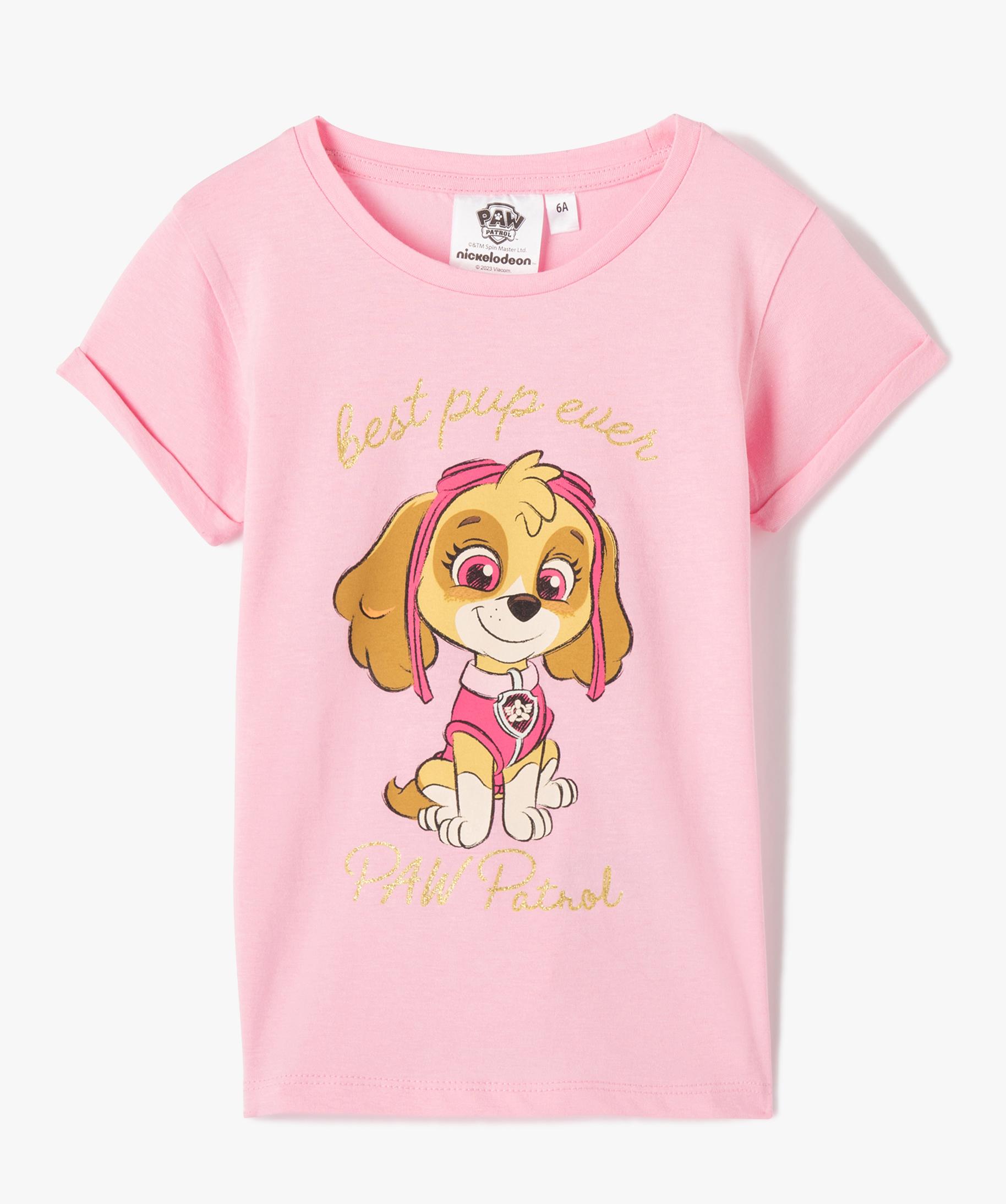 Tee shirt fille avec motif et inscription paillet e Pat P
