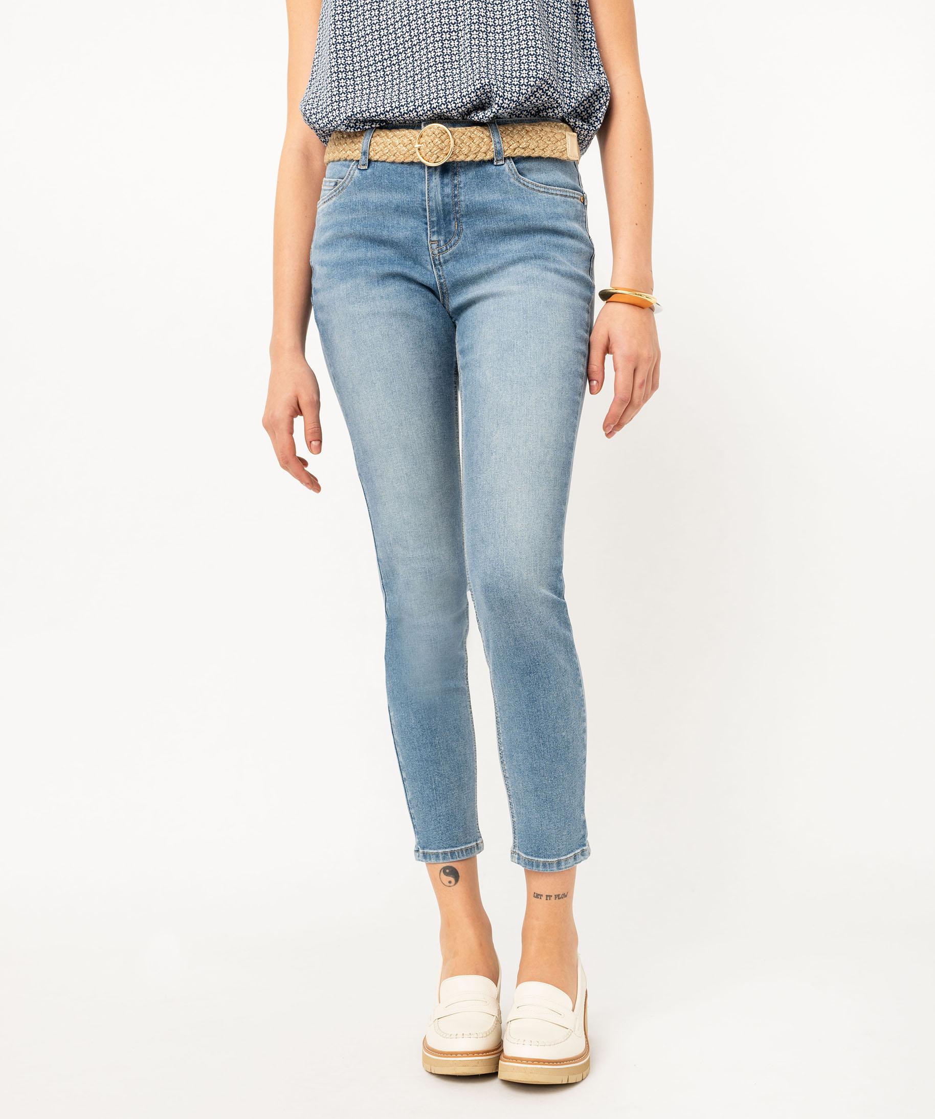 Jean 7/8 à bords fendus à sequins - gris clair
