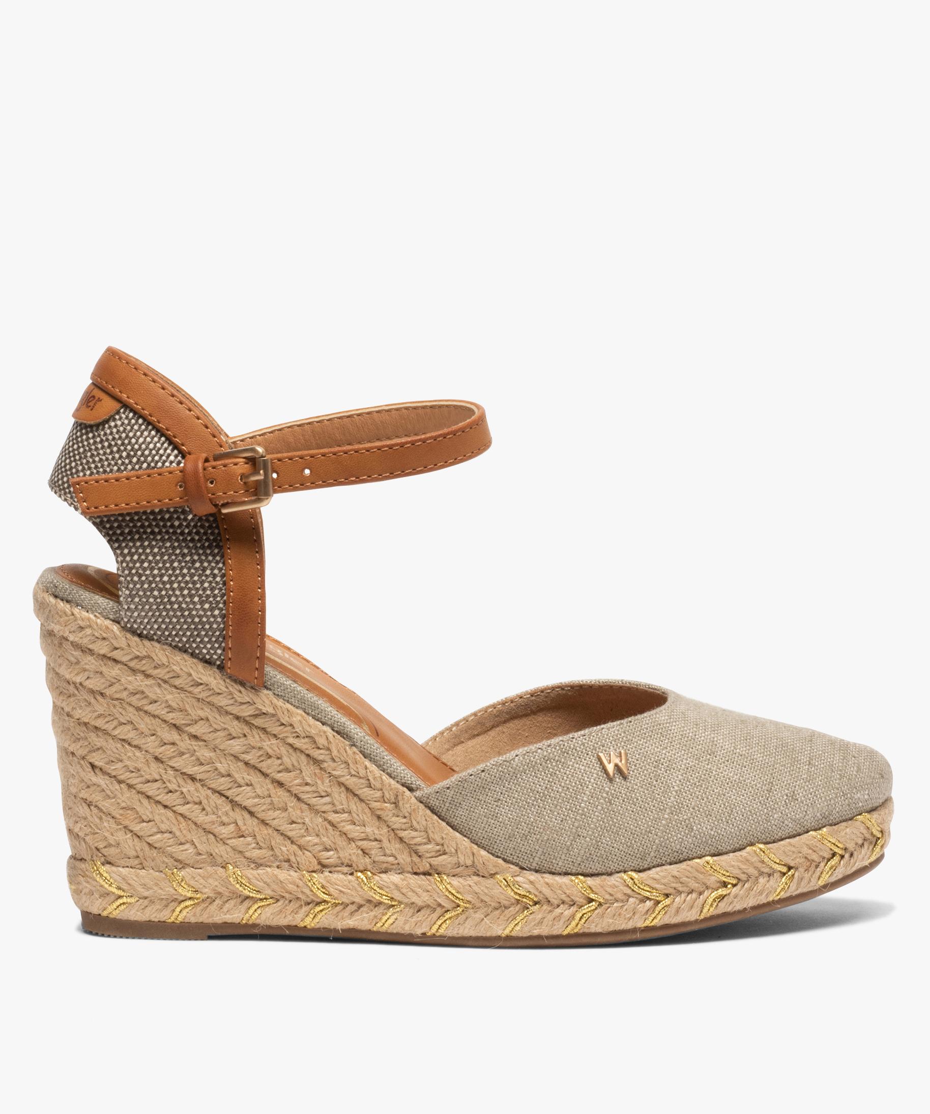 Sandales femme a talon compense et dessus toile bleu fonce GEMO