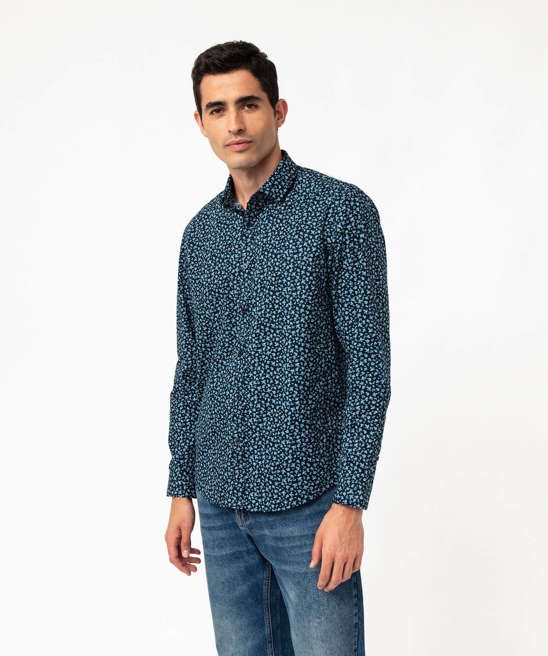 Chemise manches longues imprimée coupe droite homme blanc