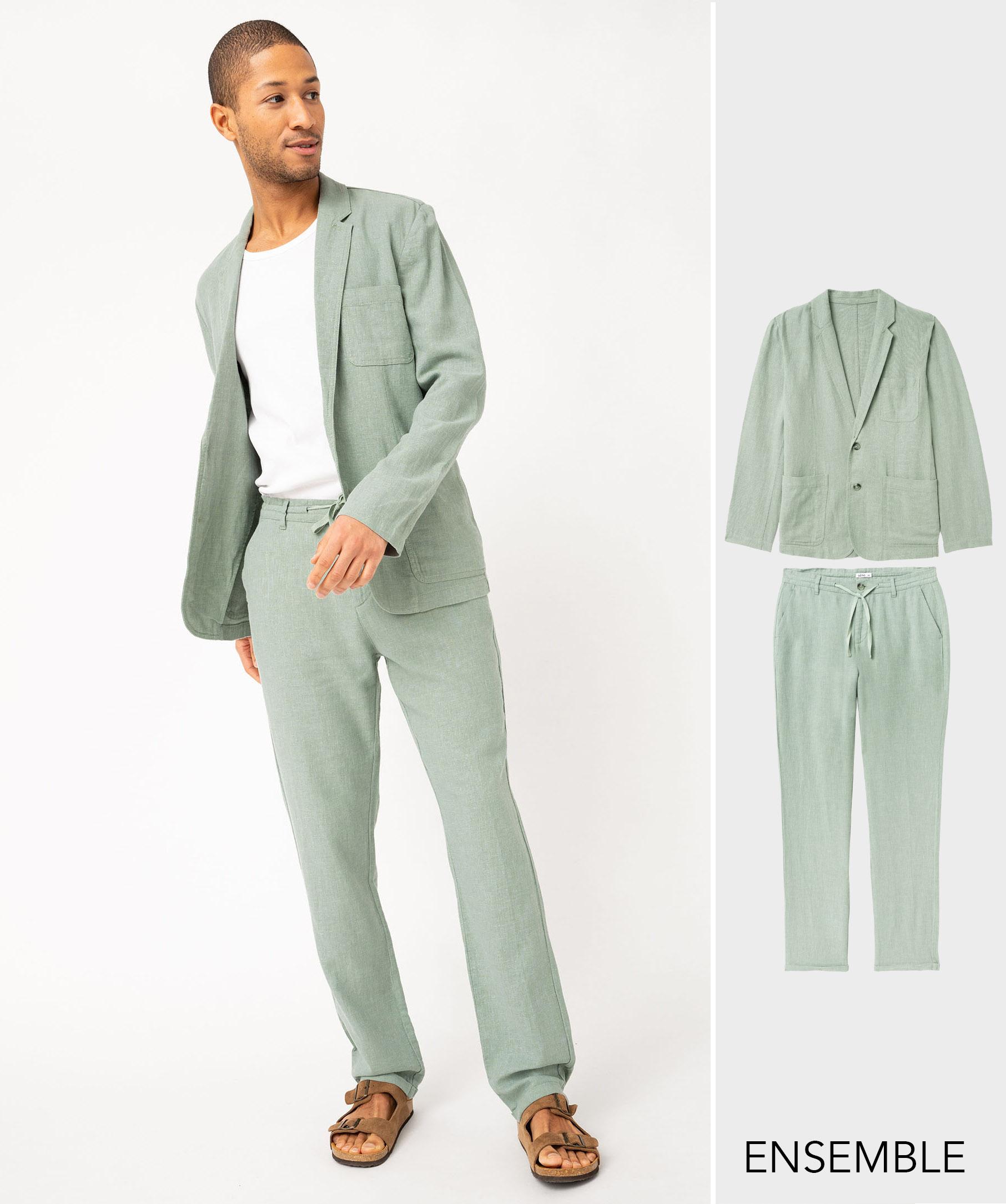 Costume pour homme vert en lin