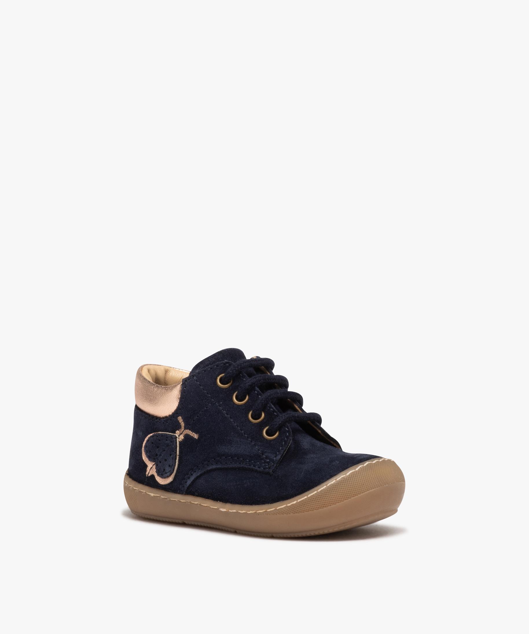 Chaussures premiers pas b b fille en cuir uni su d ave marine