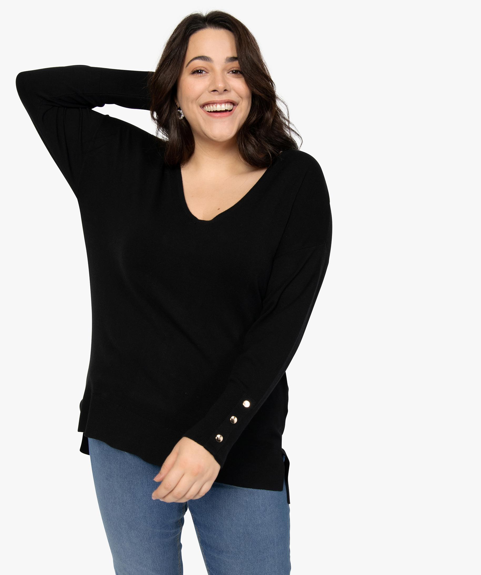 Pull Femme Oversize Col V Manches 3/4 - Style Bohème Grande Taille - Tissu Doux Pour Automne/hiver - 7