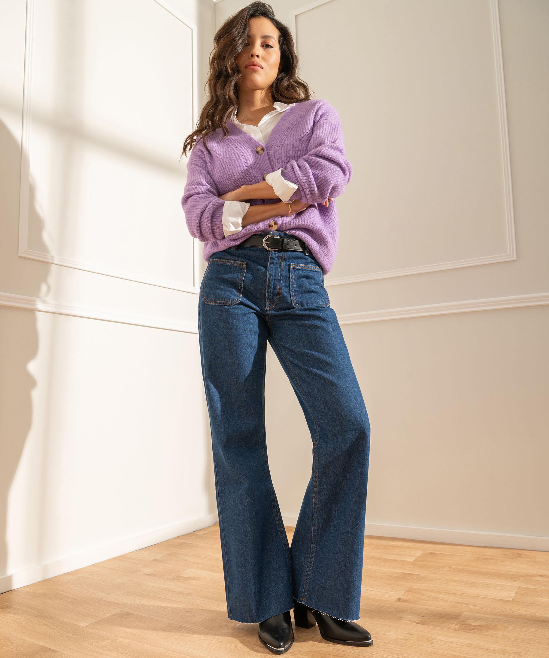 Jean flare avec poches plaquees sur l avant femme brut GEMO
