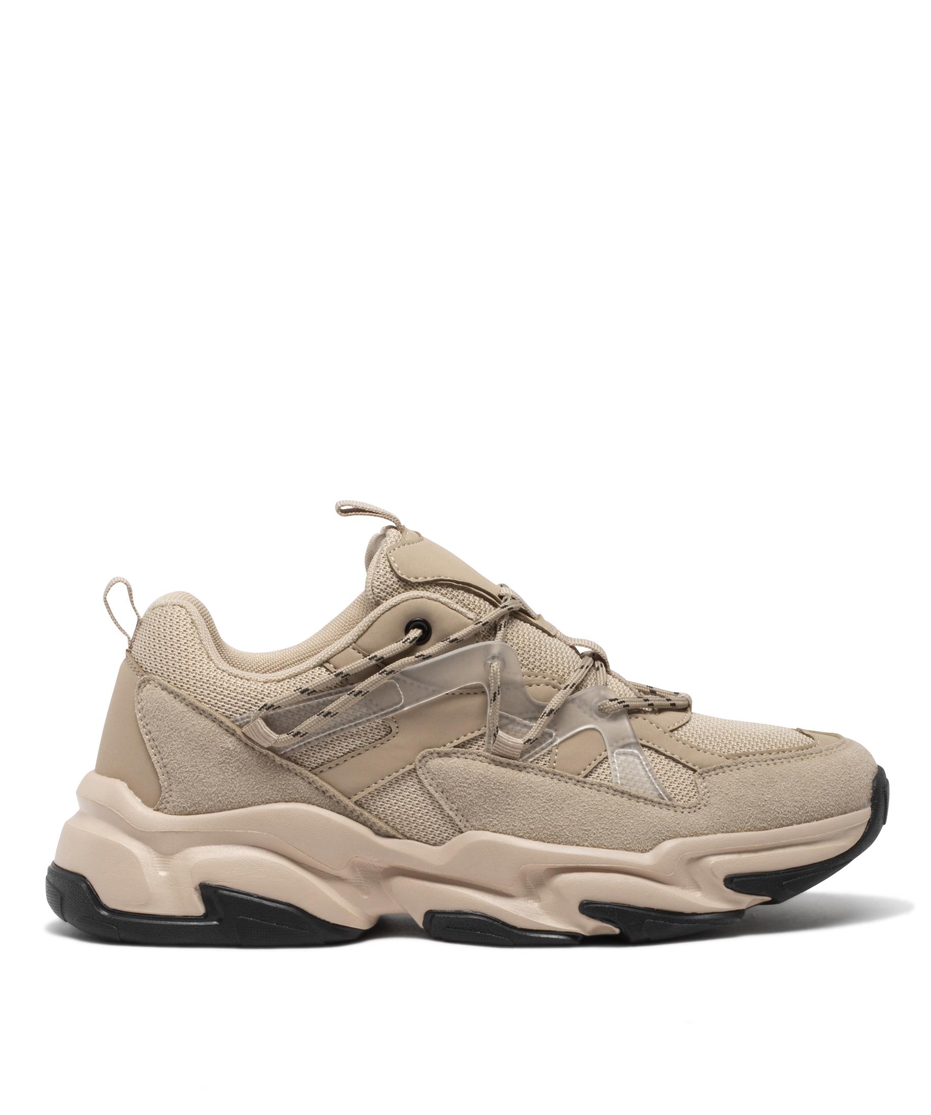 Baskets homme unies semelle paisse avec lacets en zigzag beige