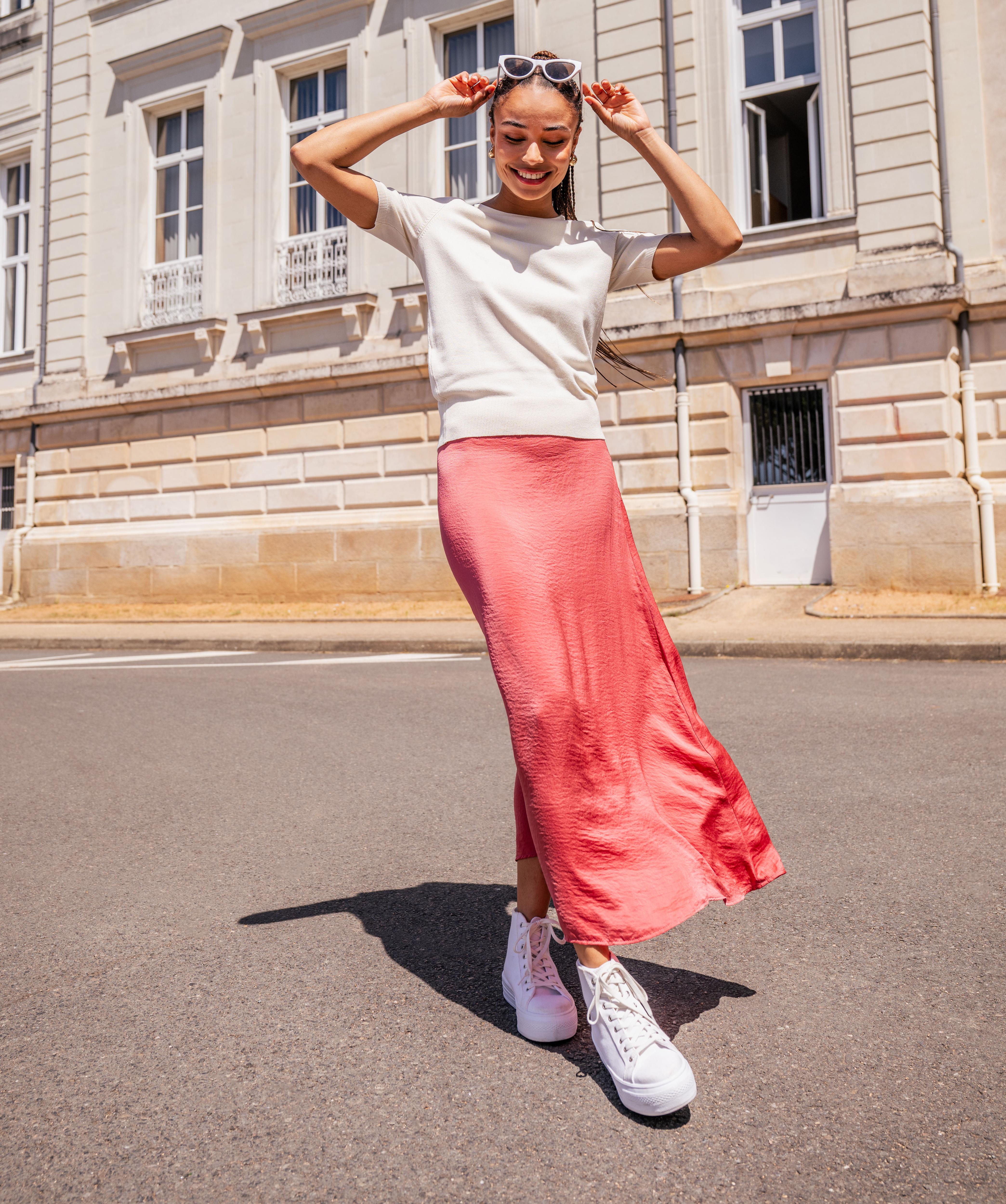 Satin Jupe Longue Ample Jupe Beige Noire Longue En Satin De Soie