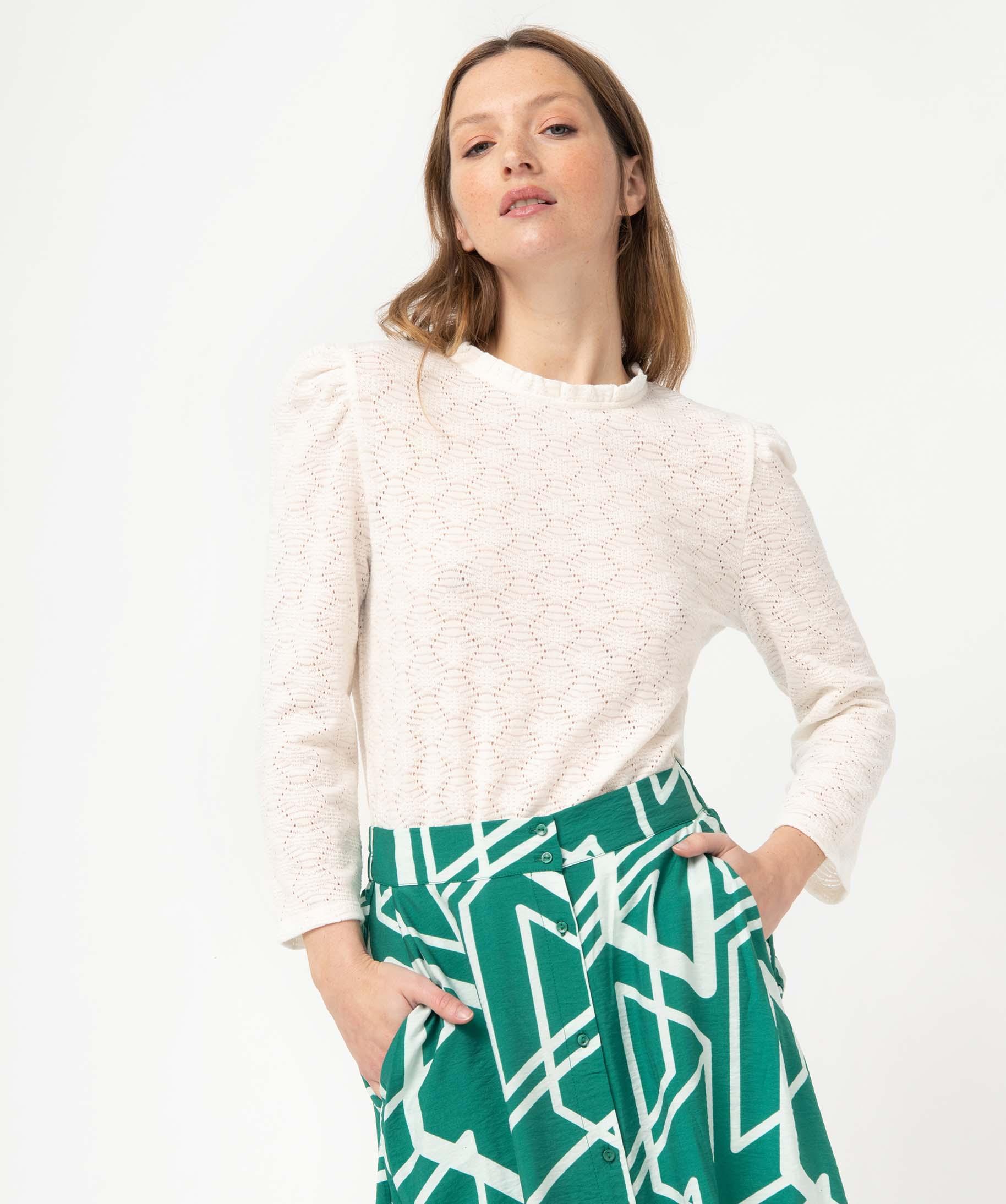 T-shirt Femme Blanc à Manches Longues, Motif Chat - Coton Bio, Tailles S à XXXL Et Enfant