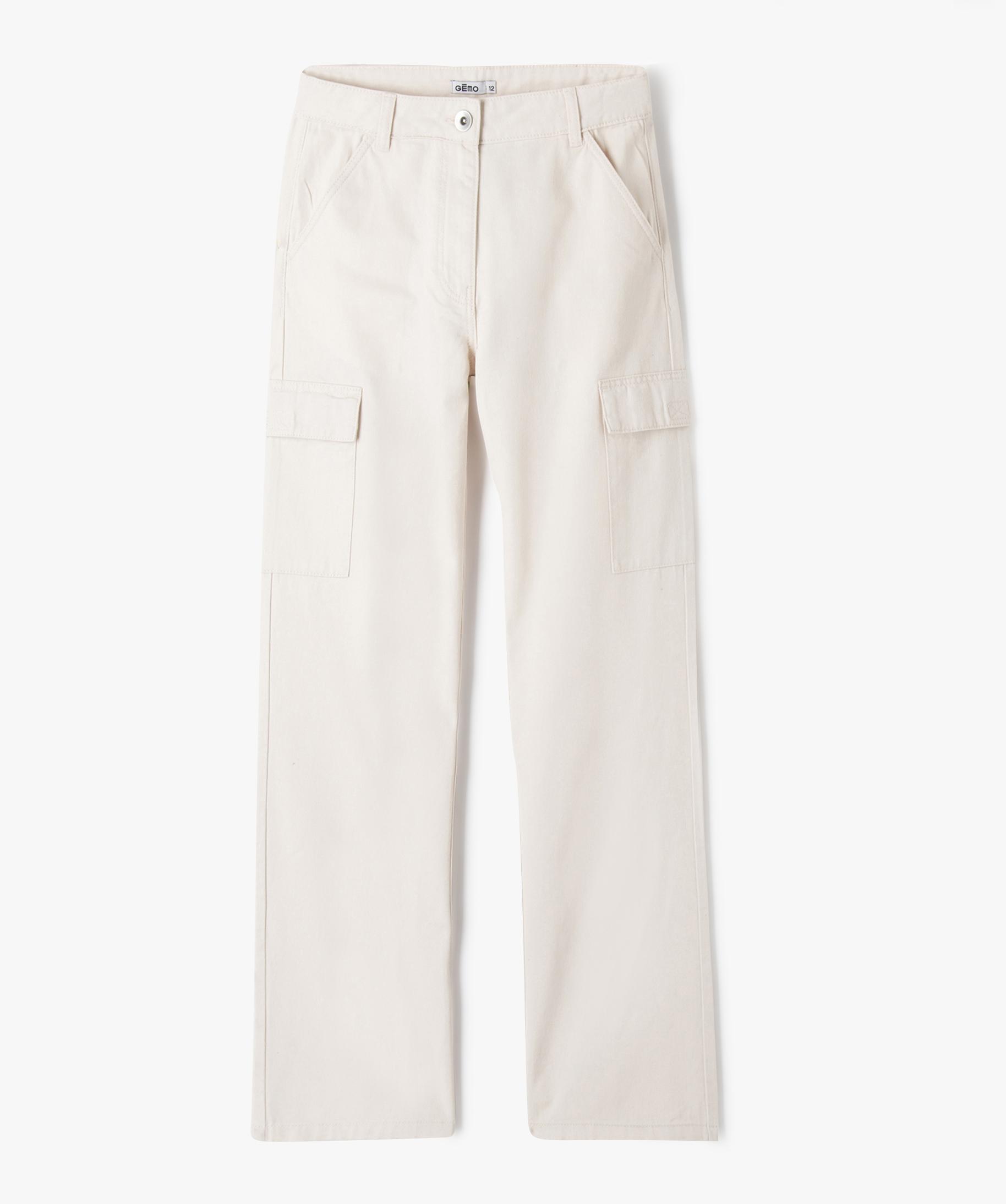 Pantalon Classique Express En Coton Sergé - Blanc Avec Bordure Noire, Taille Junior 5/6 (28 De Tour De Taille) - Occasion Très Bon état