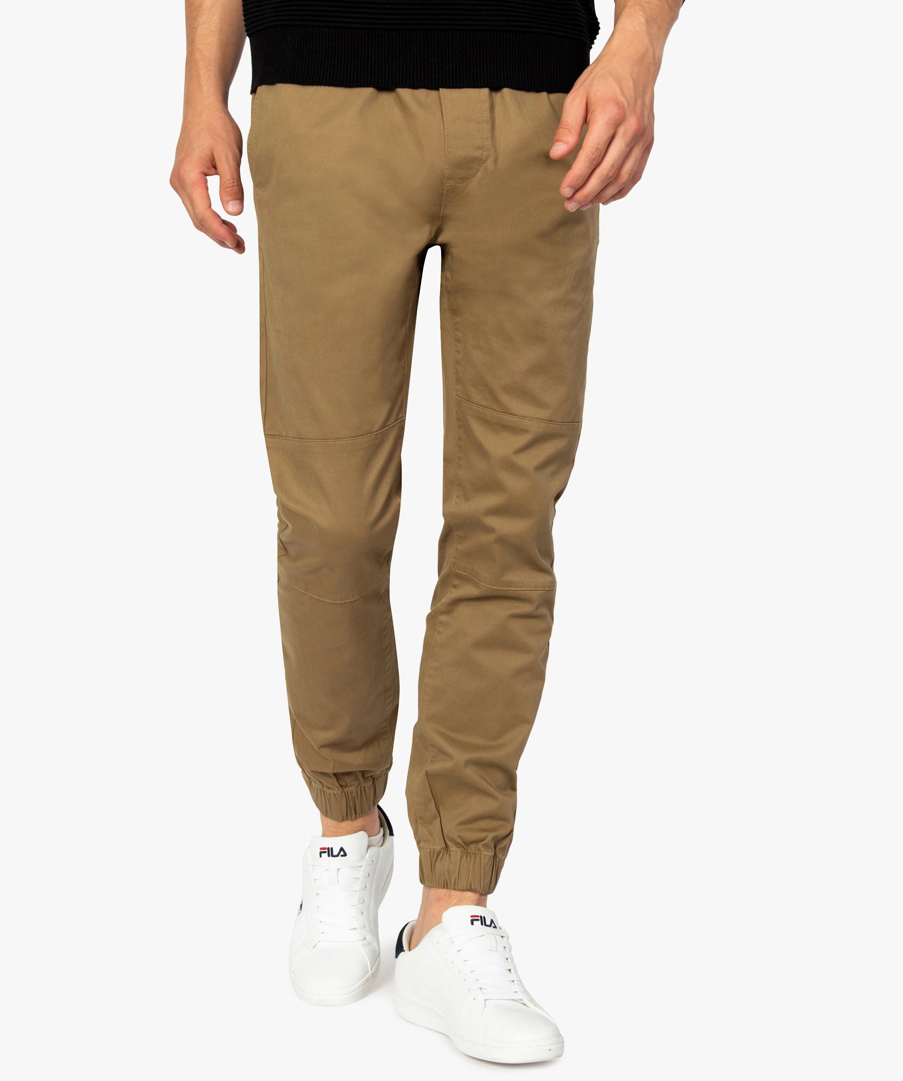 Pantalon homme en toile avec taille et bas élastiqué beige fonce GEMO