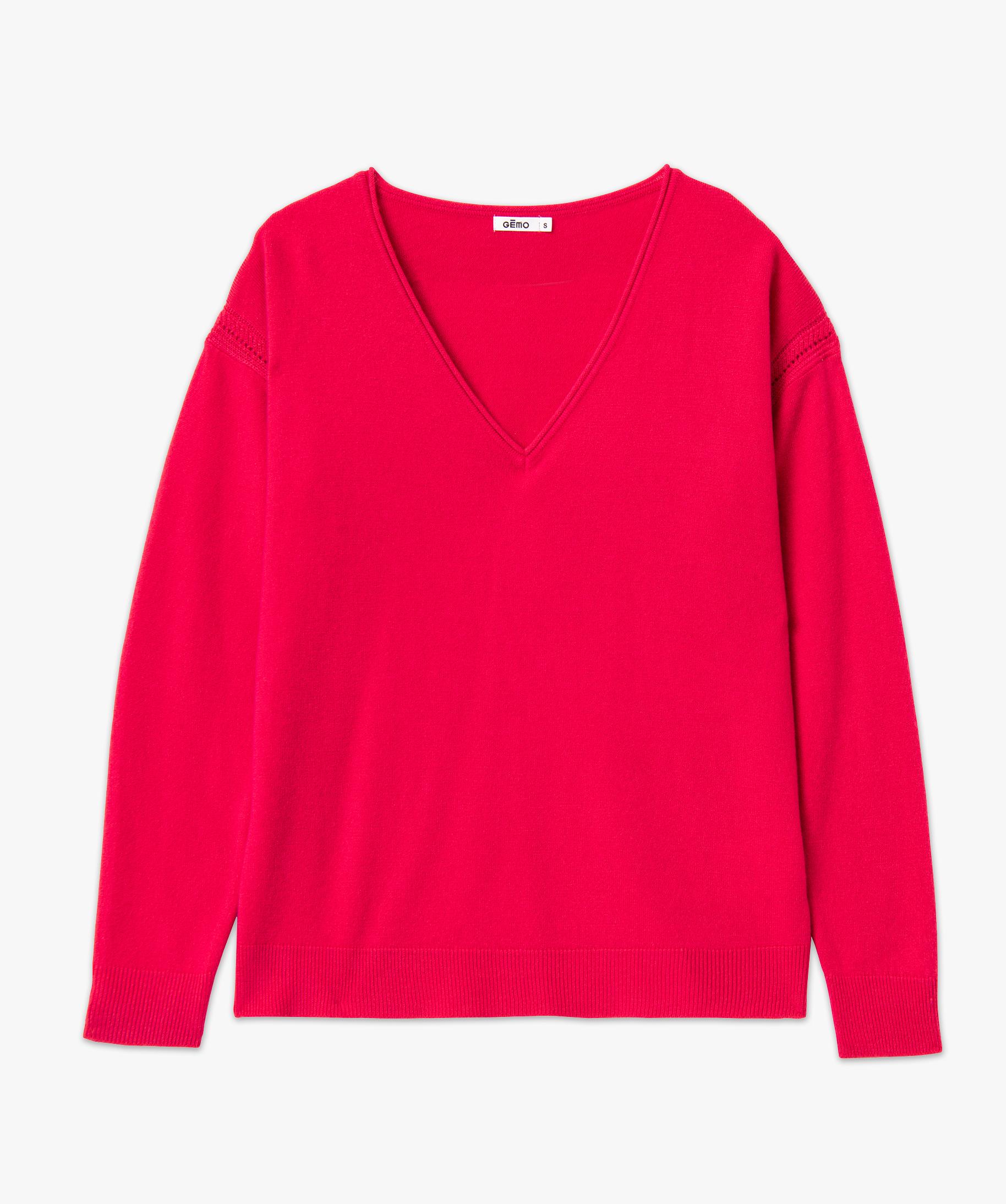 Pull rose col v femme sales