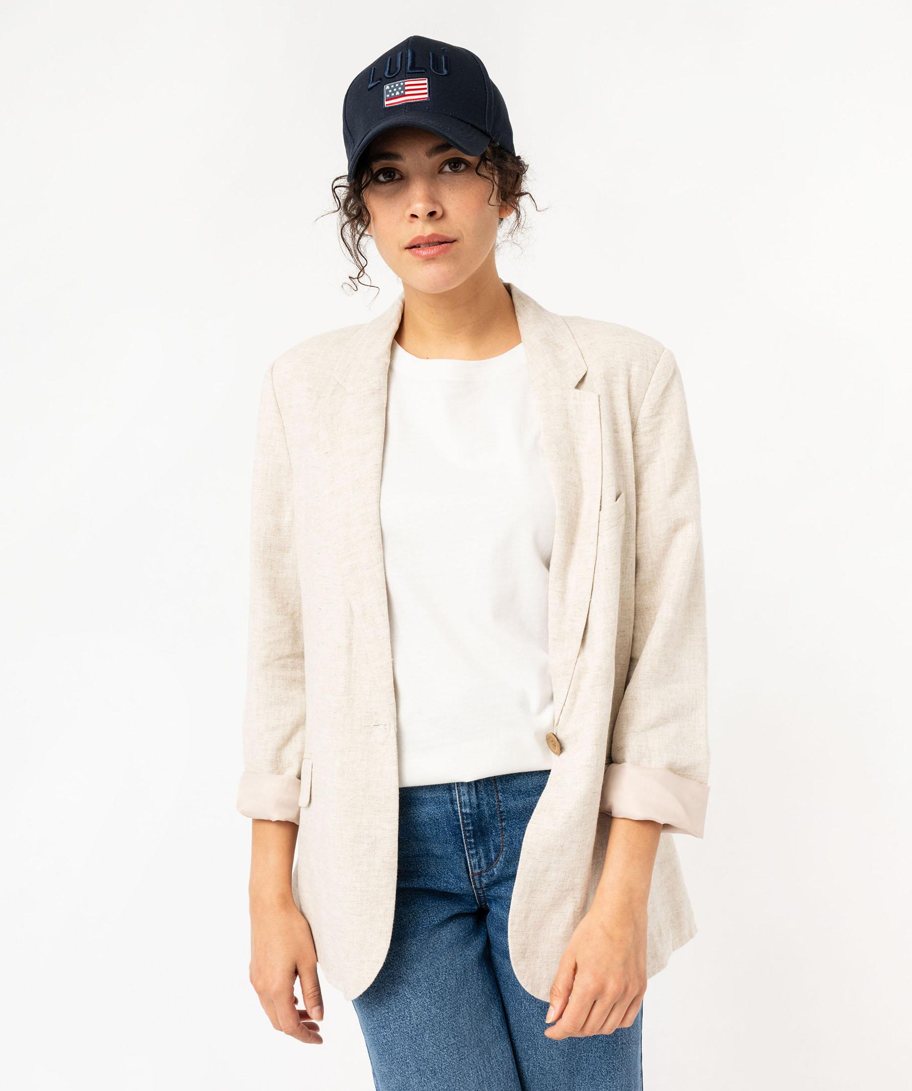 Veste Blanche En Lin Cintrée MiM - Taille S - Poches Pratiques - Style Tailleur Femme