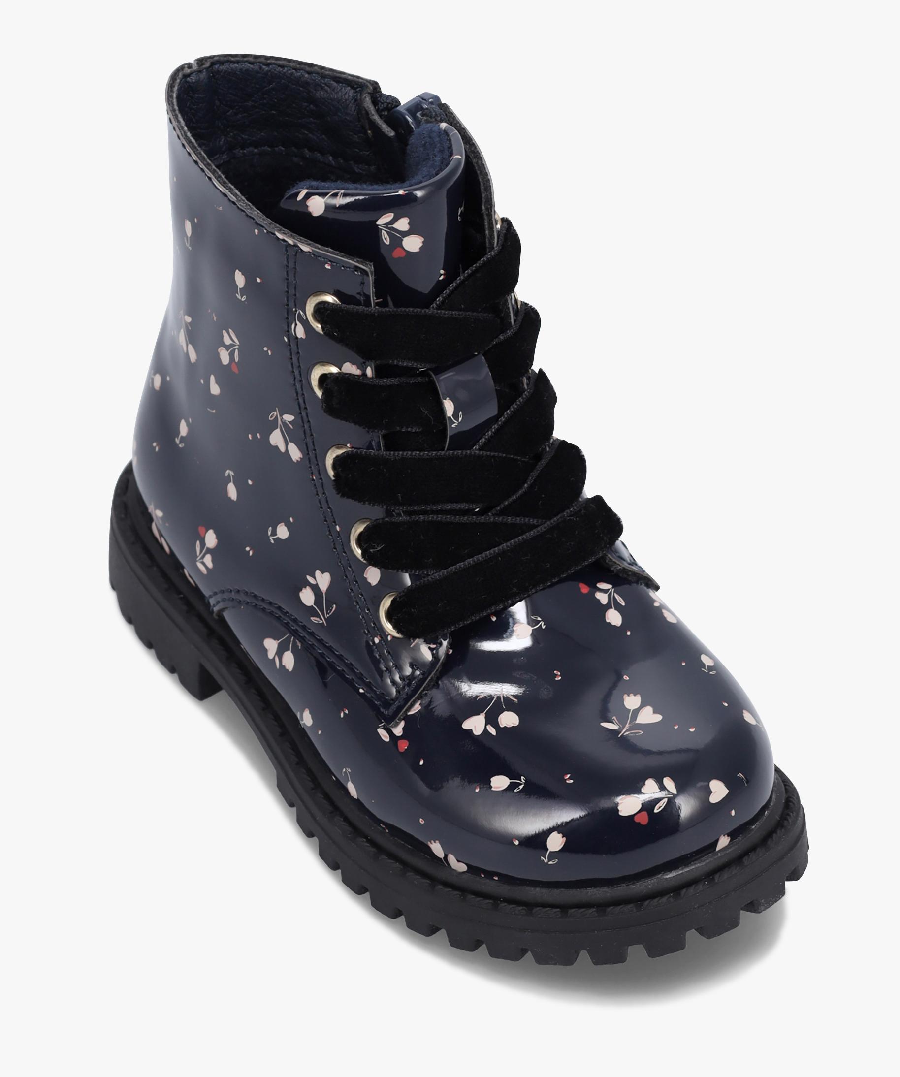 Bottines bebe fille vernies a lacets et semelle crantee bleu fonce GEMO