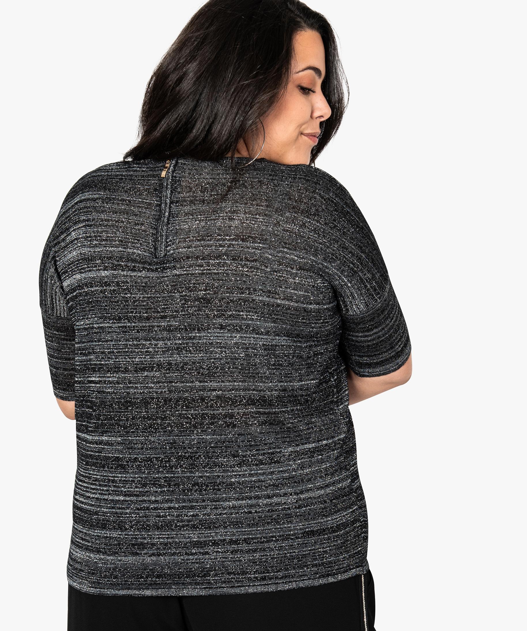 Pull femme manches 3 4 fluide avec fil brillant noir GEMO