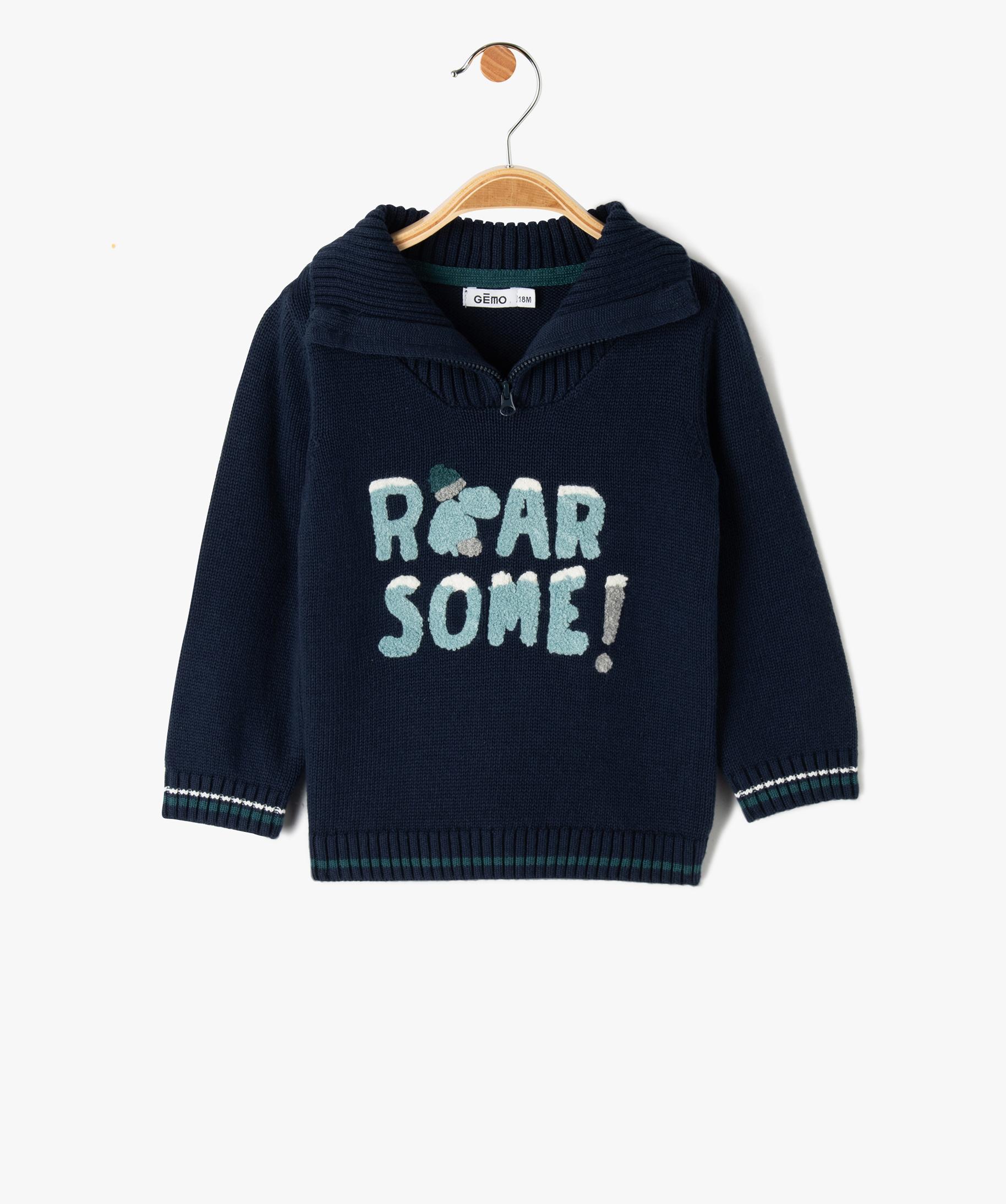 Pull en tricot torsadé et col montant pour bébé garçon Bleu
