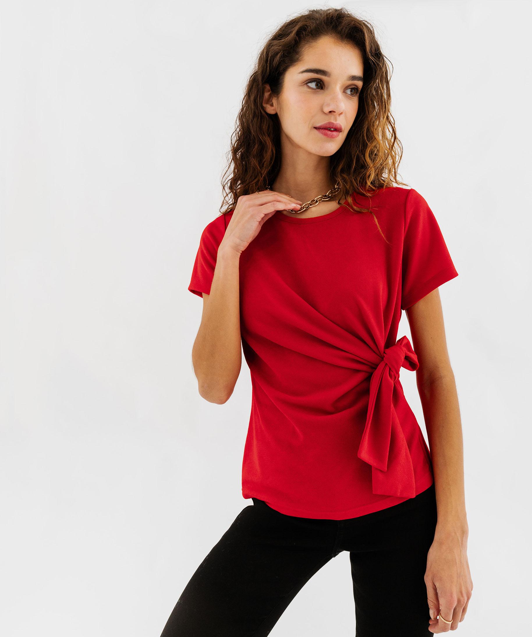T-shirt Femme Merona XL Rouge à Paillettes Argentées - Manches Courtes