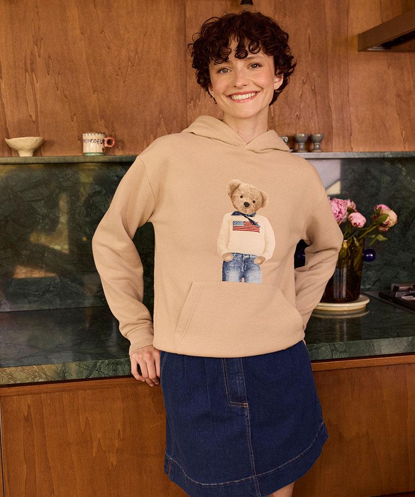 Sweat a capuche avec broderie femme LuluCastagnette beige GEMO