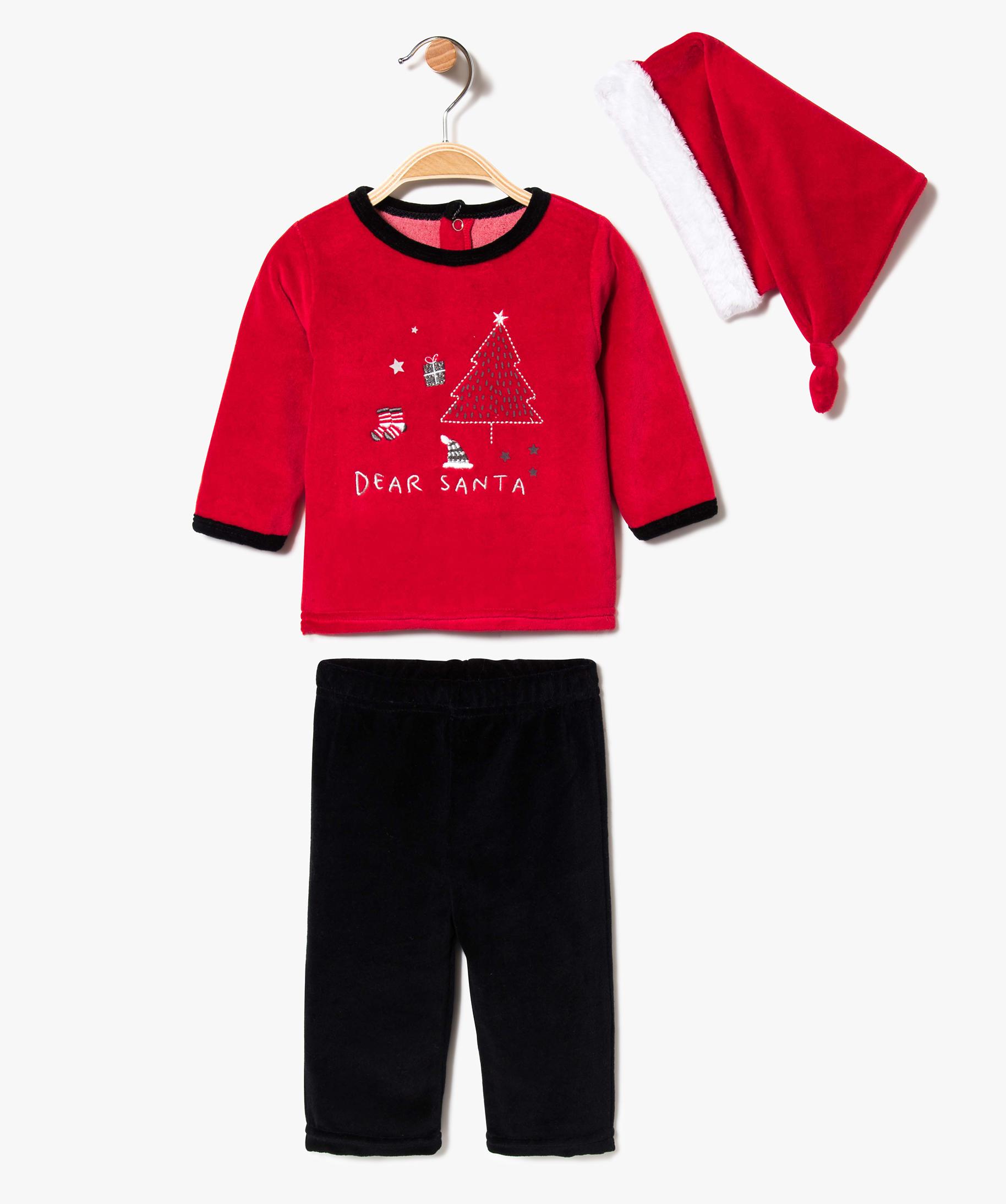 Ensemble Pyjama Deux Pieces Avec Bonnet Noel Bebe Gemo