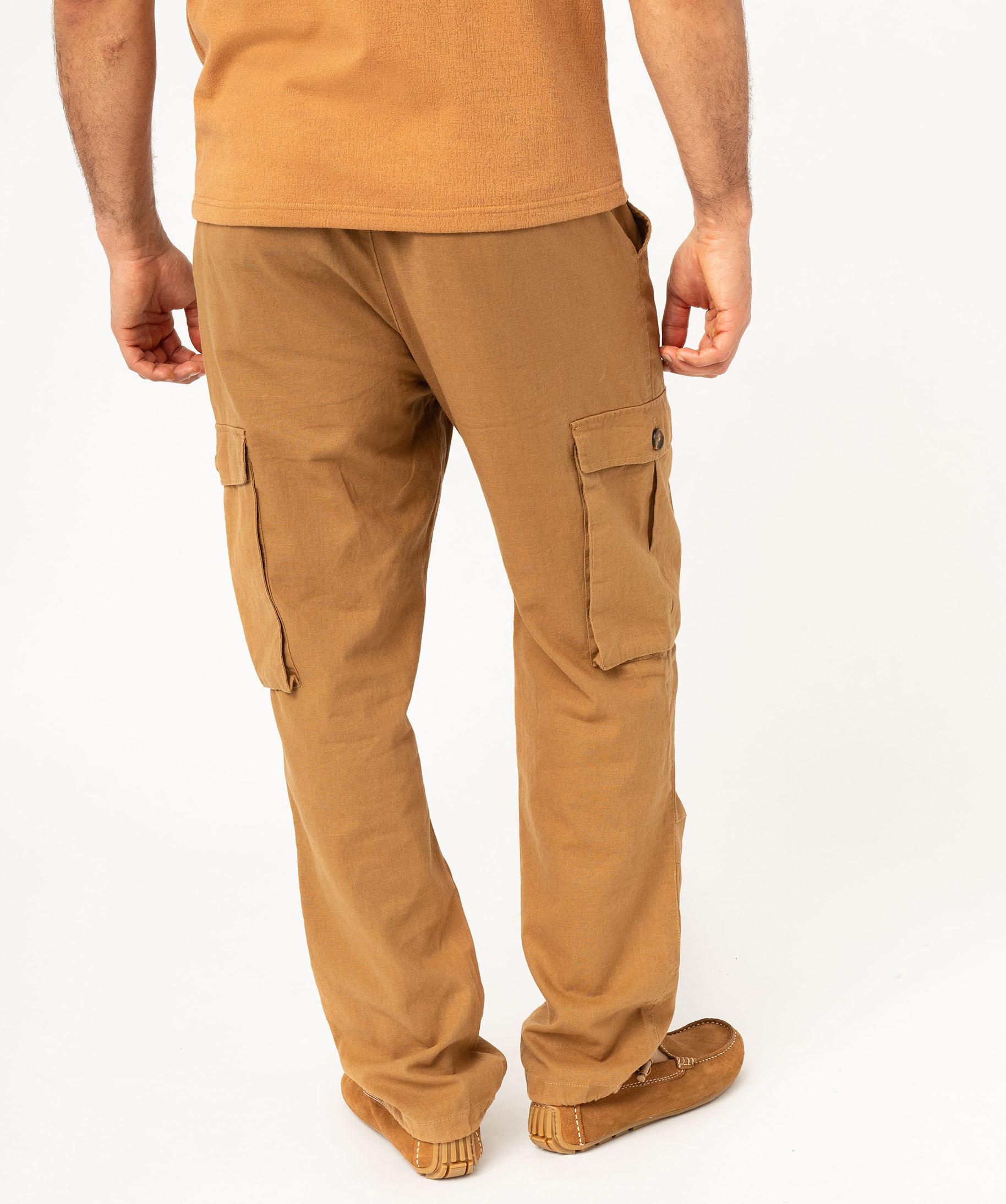 Pantalon cargo en lin a taille elastiquee homme marron GEMO