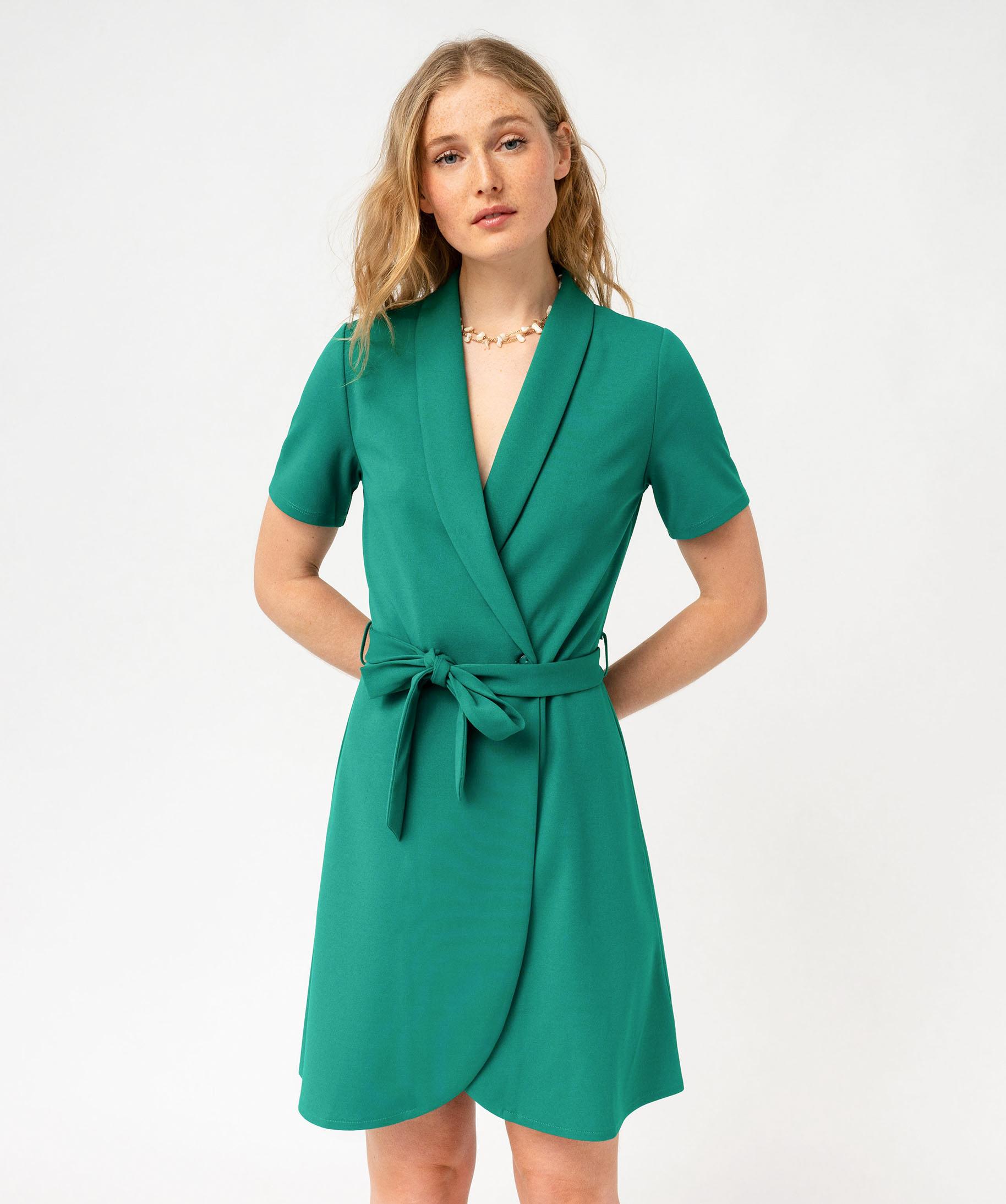 Robe portefeuille manches courtes en maille extensible femme vert | GEMO