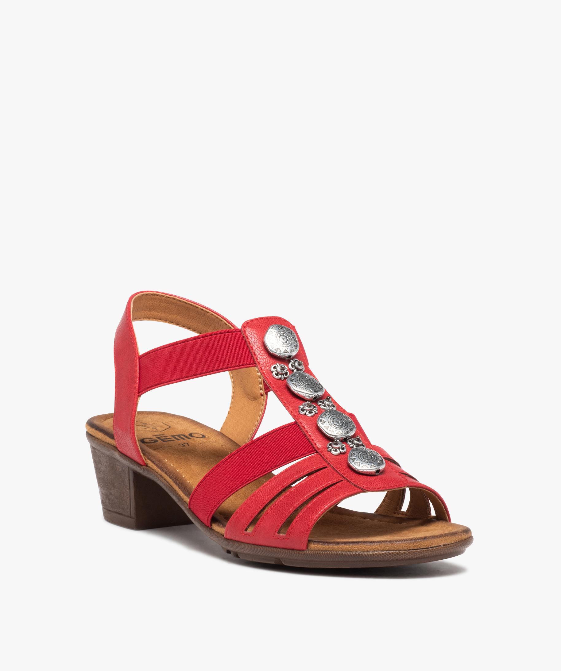 Sandales femme confort talon et brides lastiqu es rouge GEMO