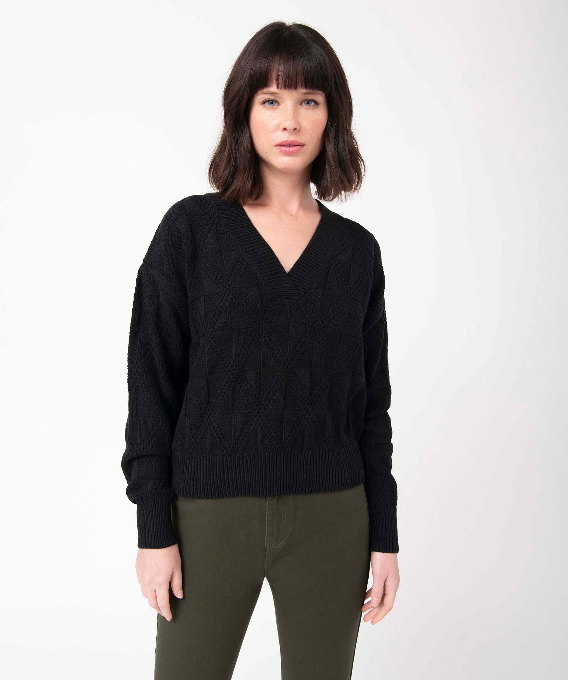 Pull Femme Marks & Spencer Lin Noir Col V Taille 14 – Coupe A