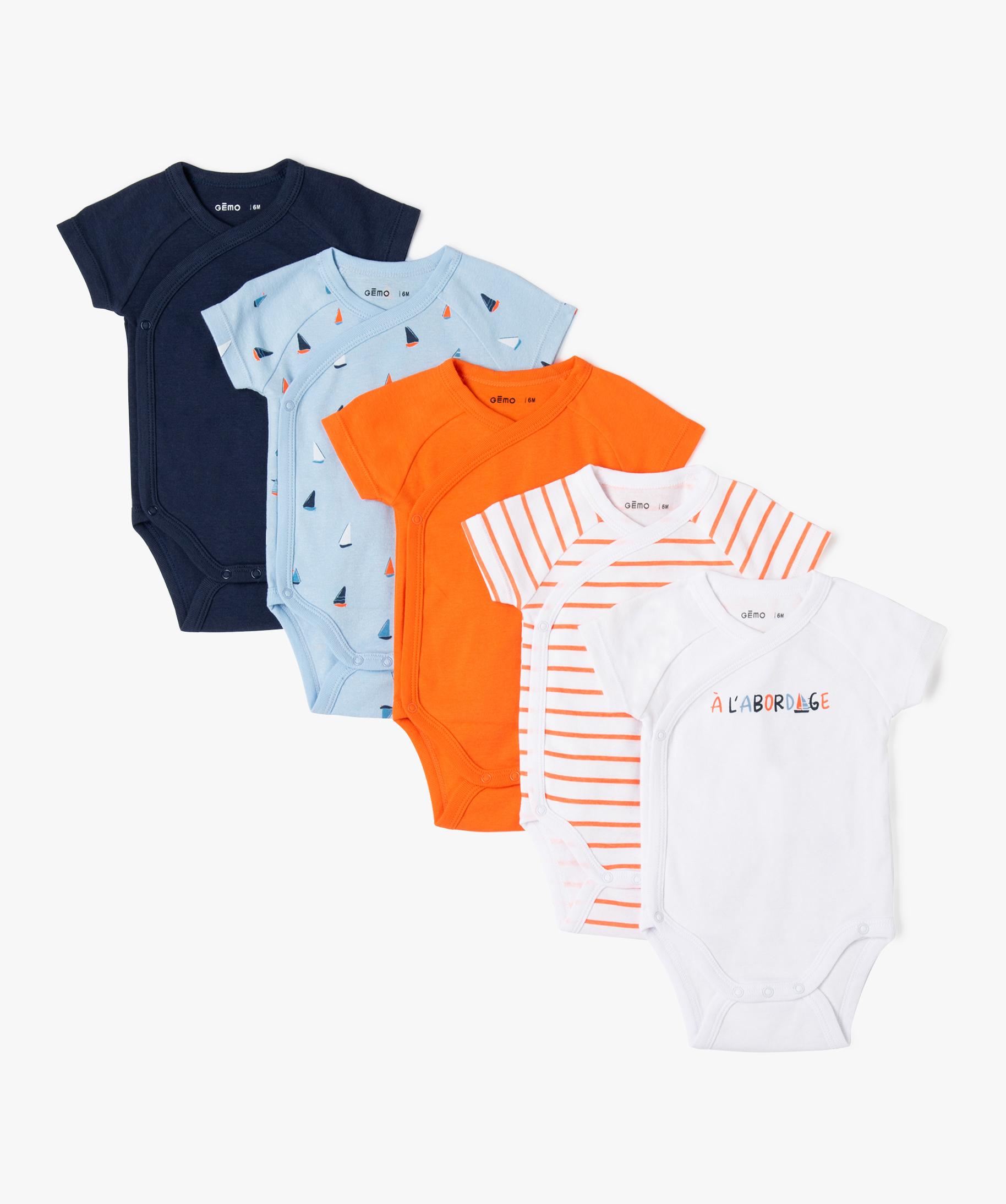 Bodies a manches courtes ouverts devant bebe garcon lot. multicolore GEMO