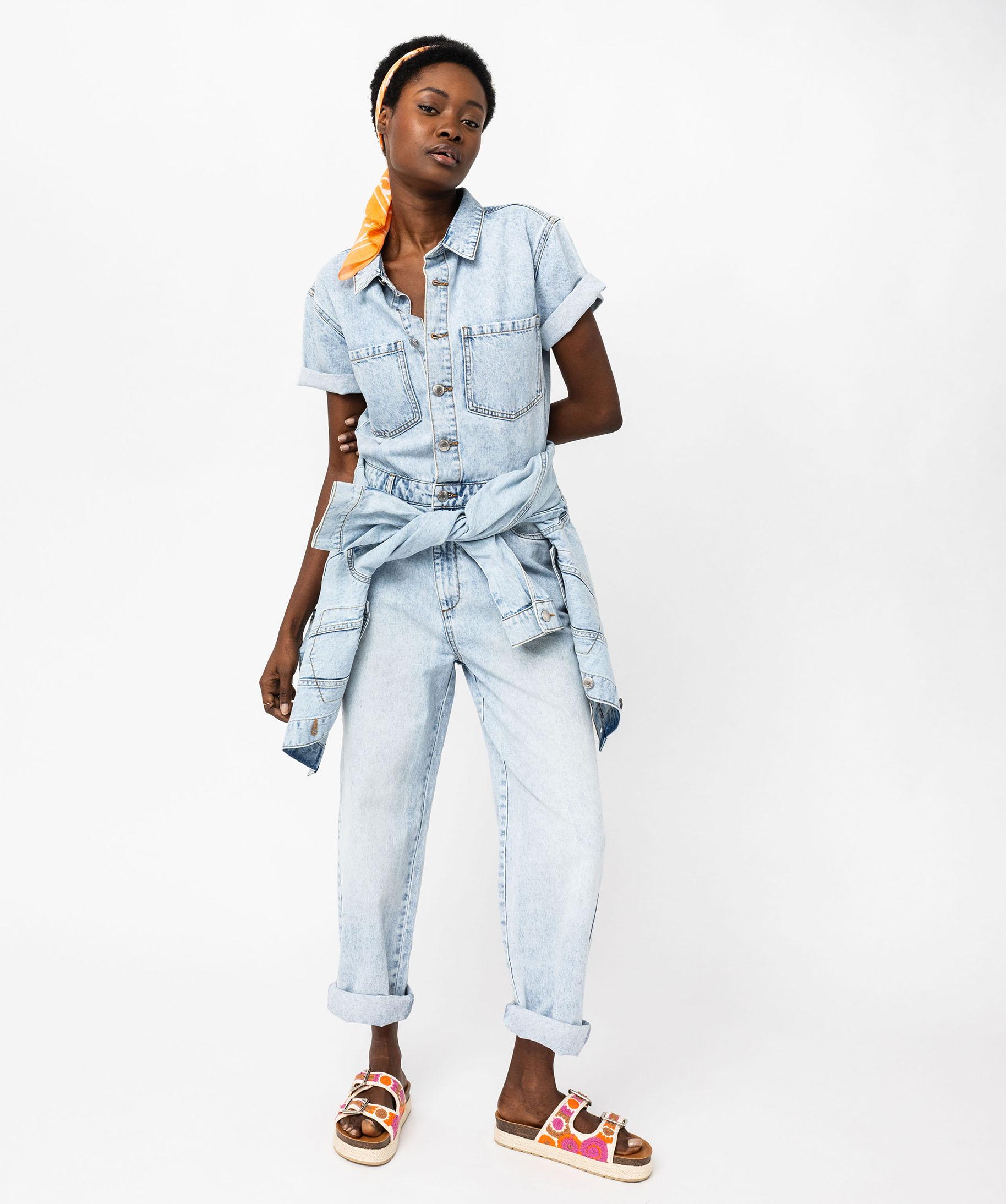 Combinaison pantalon en jean a manches courtes femme denim GEMO