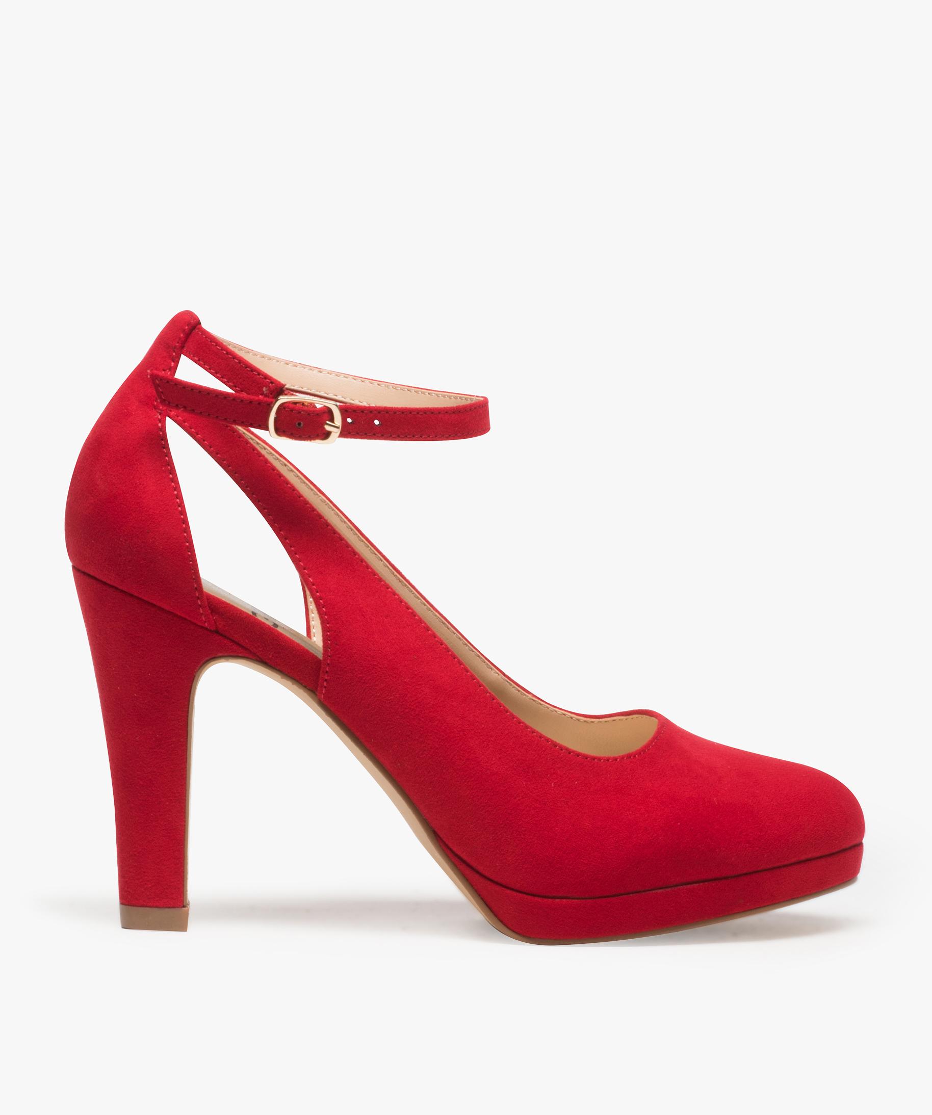 Escarpins femme unis a semelle plateforme et bride cheville rouge GEMO
