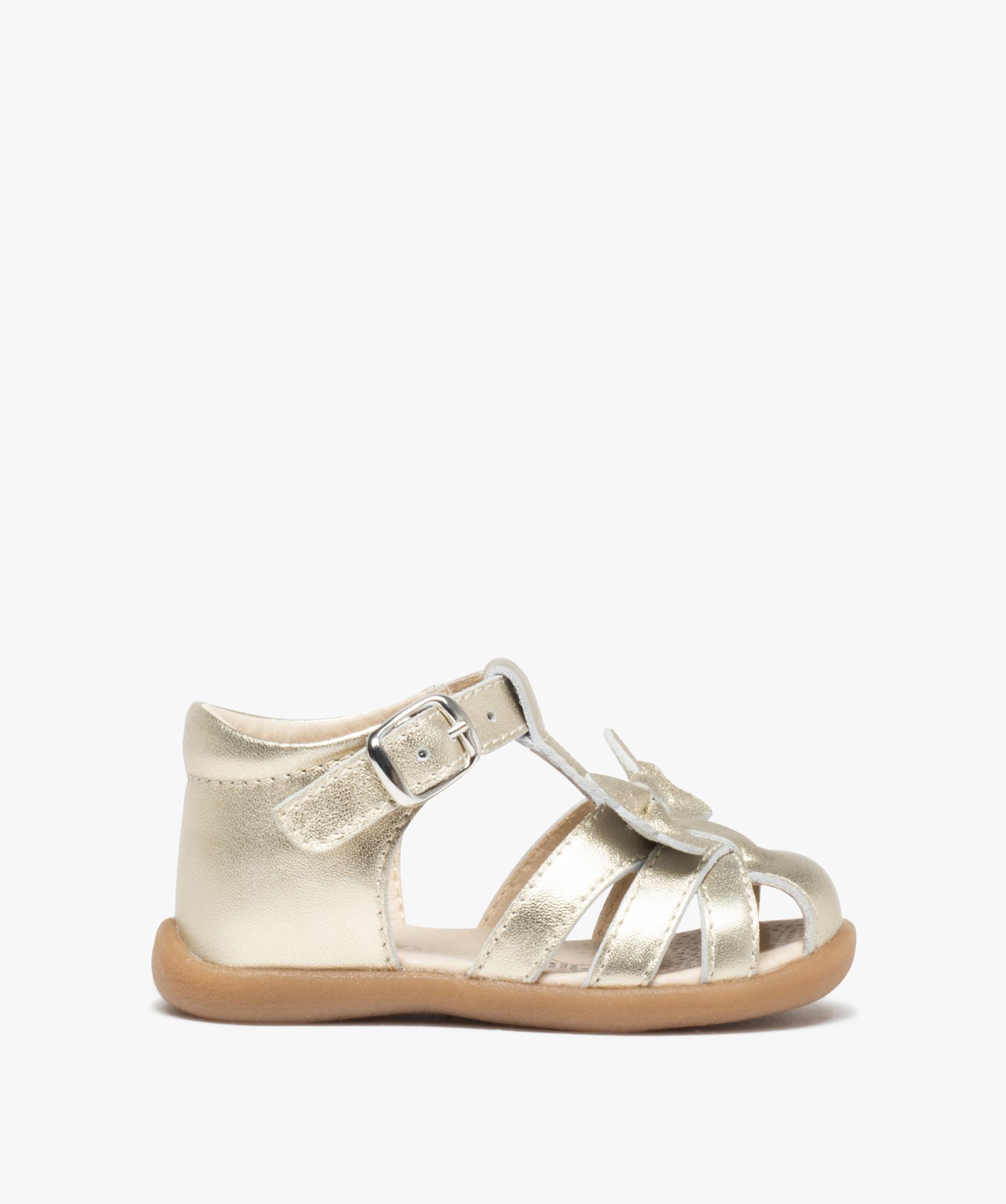 Sandales bebe fille en cuir brillant detail petit noeud dore GEMO
