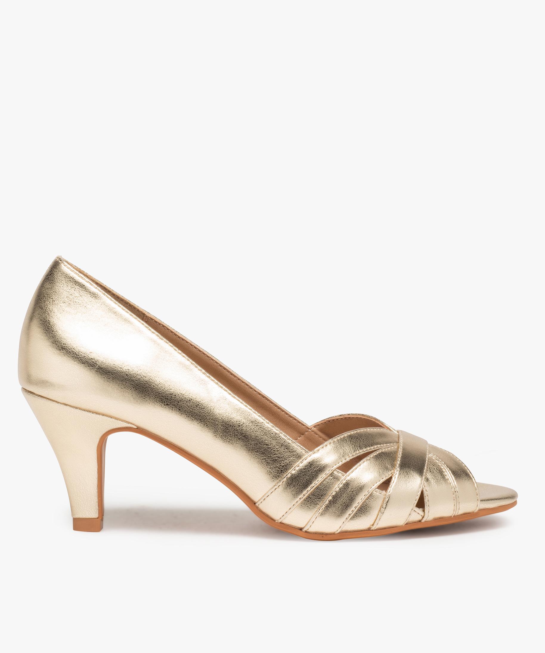 Escarpins femme a talon avec bout ouvert dore GEMO