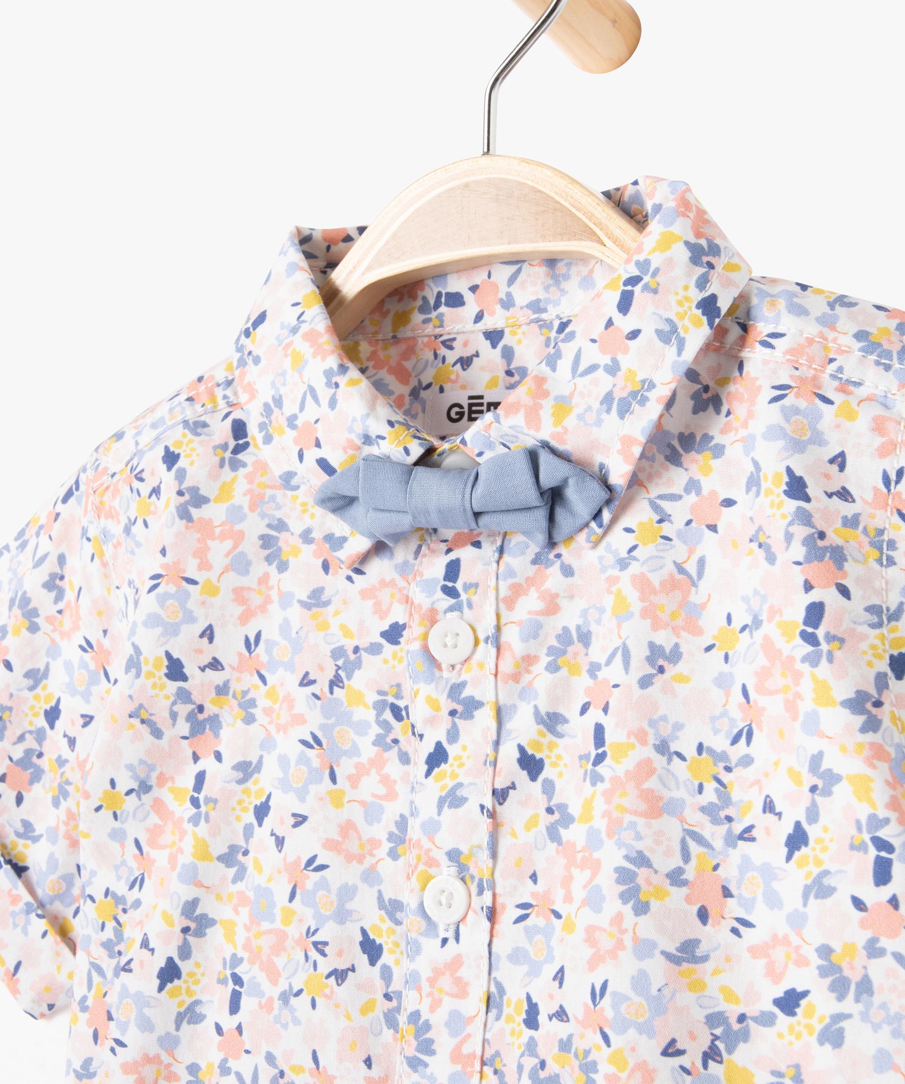 Chemise b b gar on manches courtes fleurs et n ud
