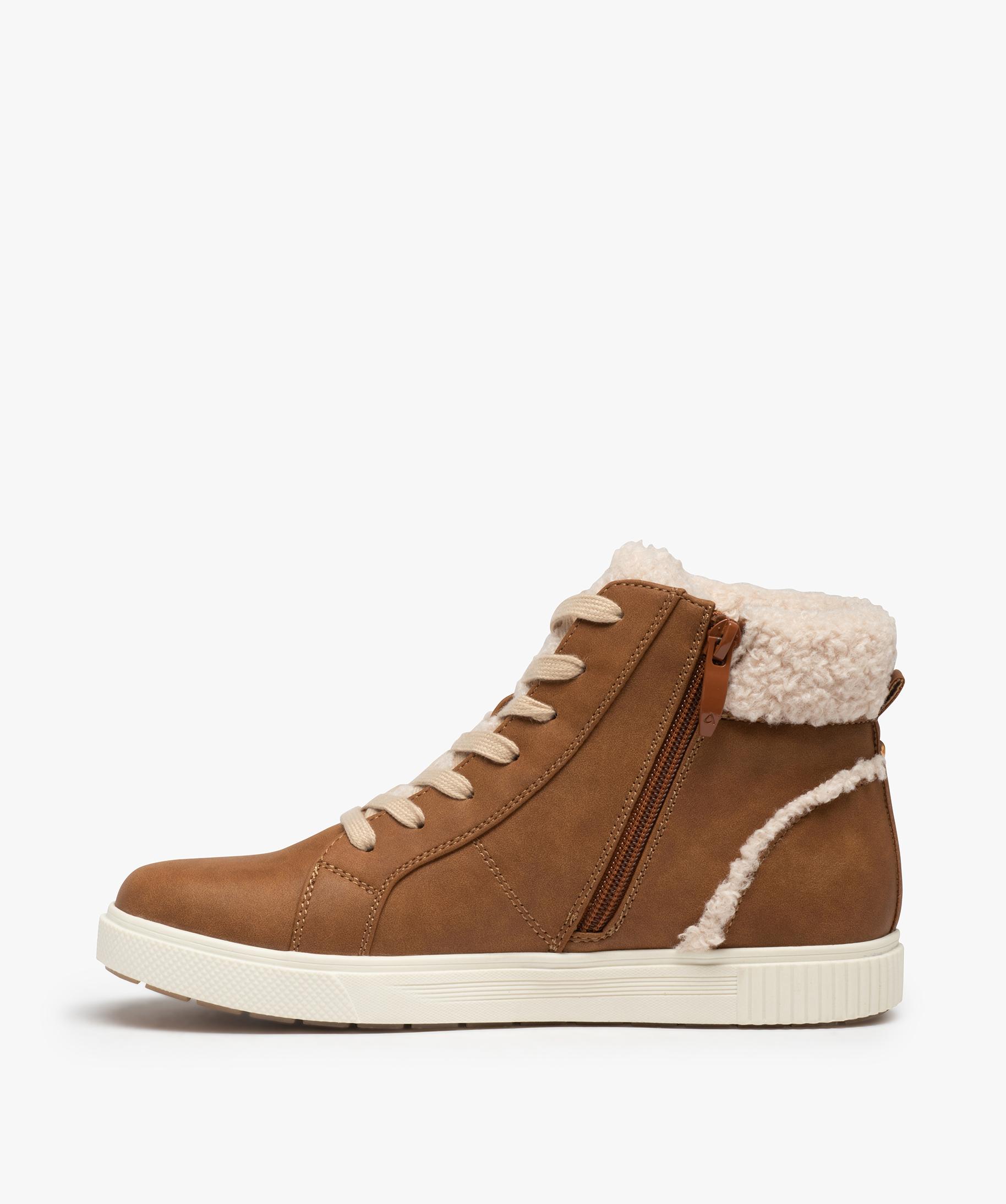Baskets femme mid cut unies col sherpa marron GEMO