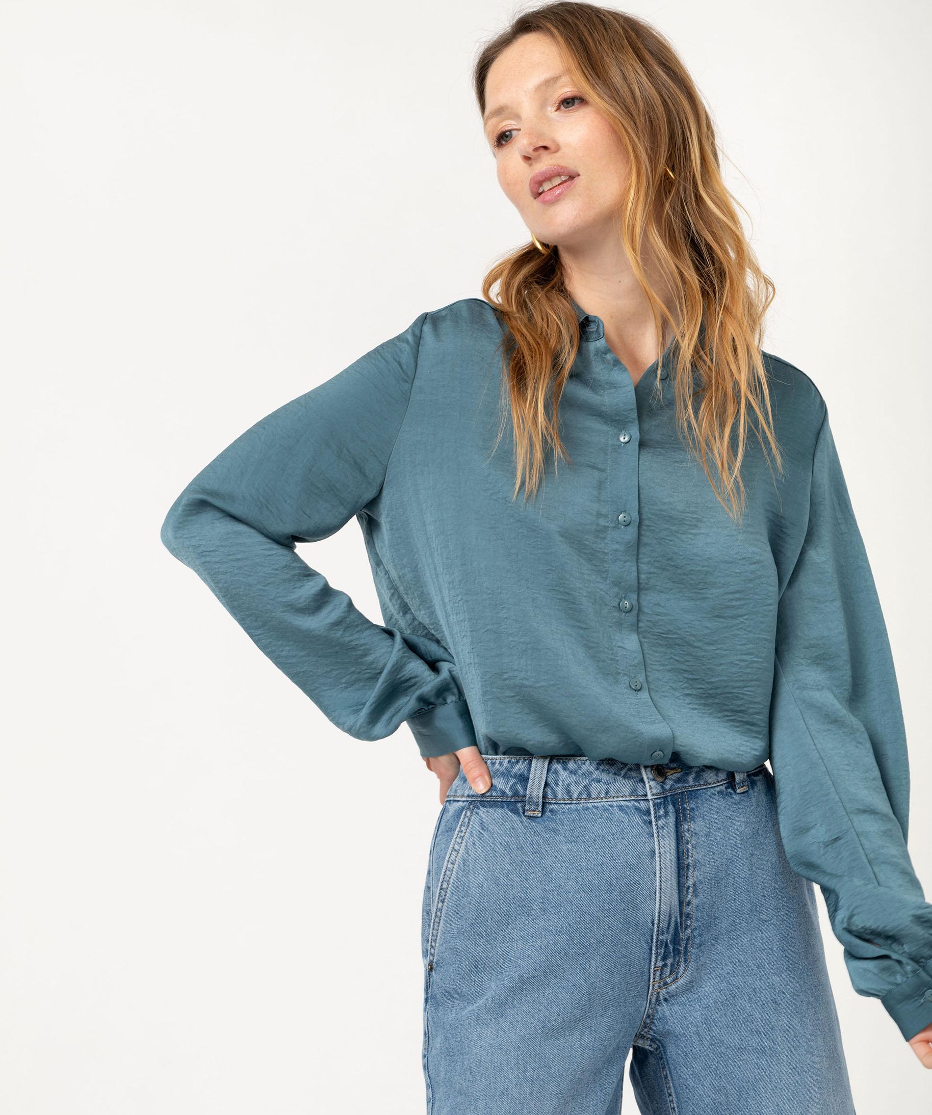 Chemise en satin à manches longues femme noir | GEMO
