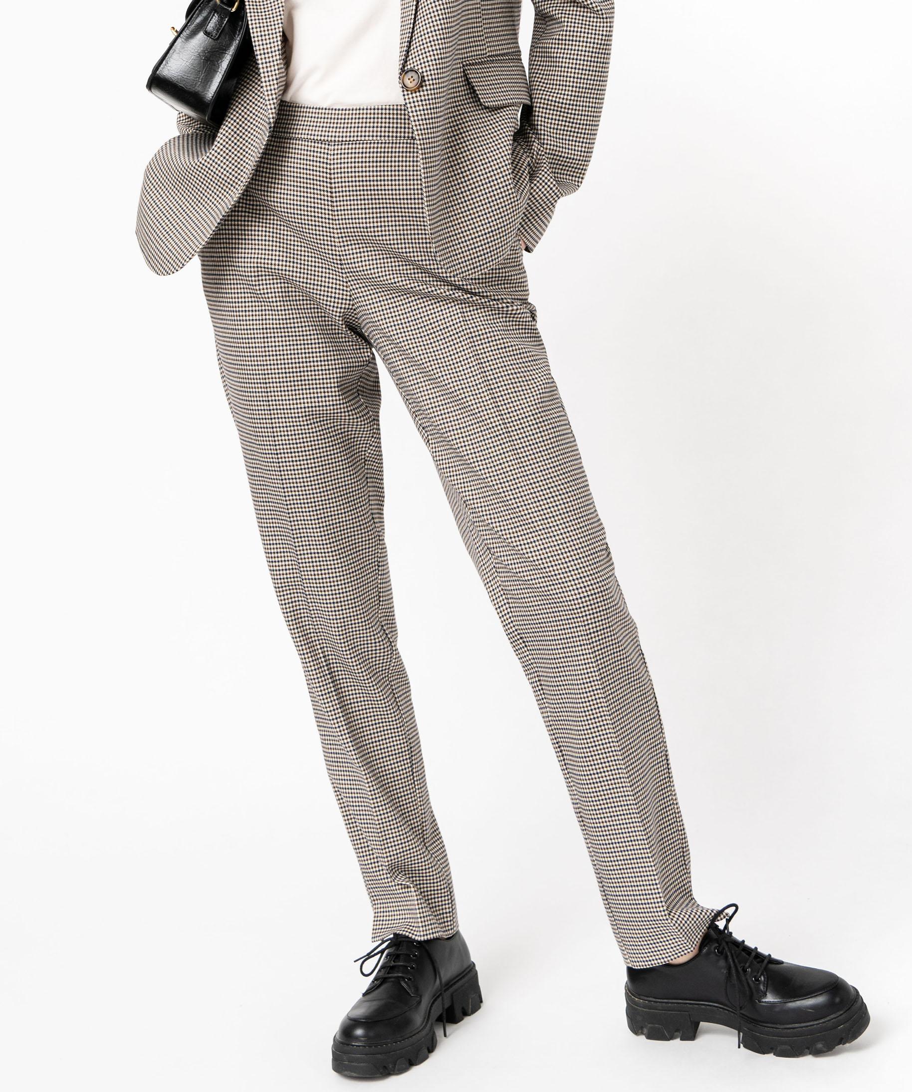 Pantalon cigarette a motif pied de poule a plis femme imprime GEMO