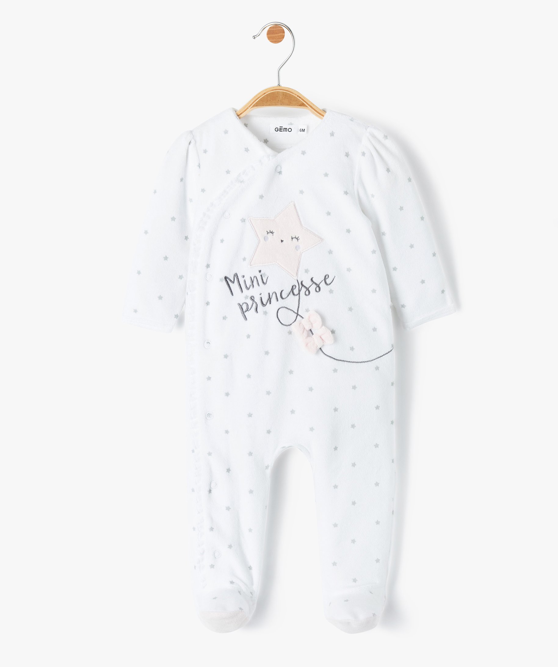 Pyjama bébé en velours avec ouverture avant et motifs éto blanc
