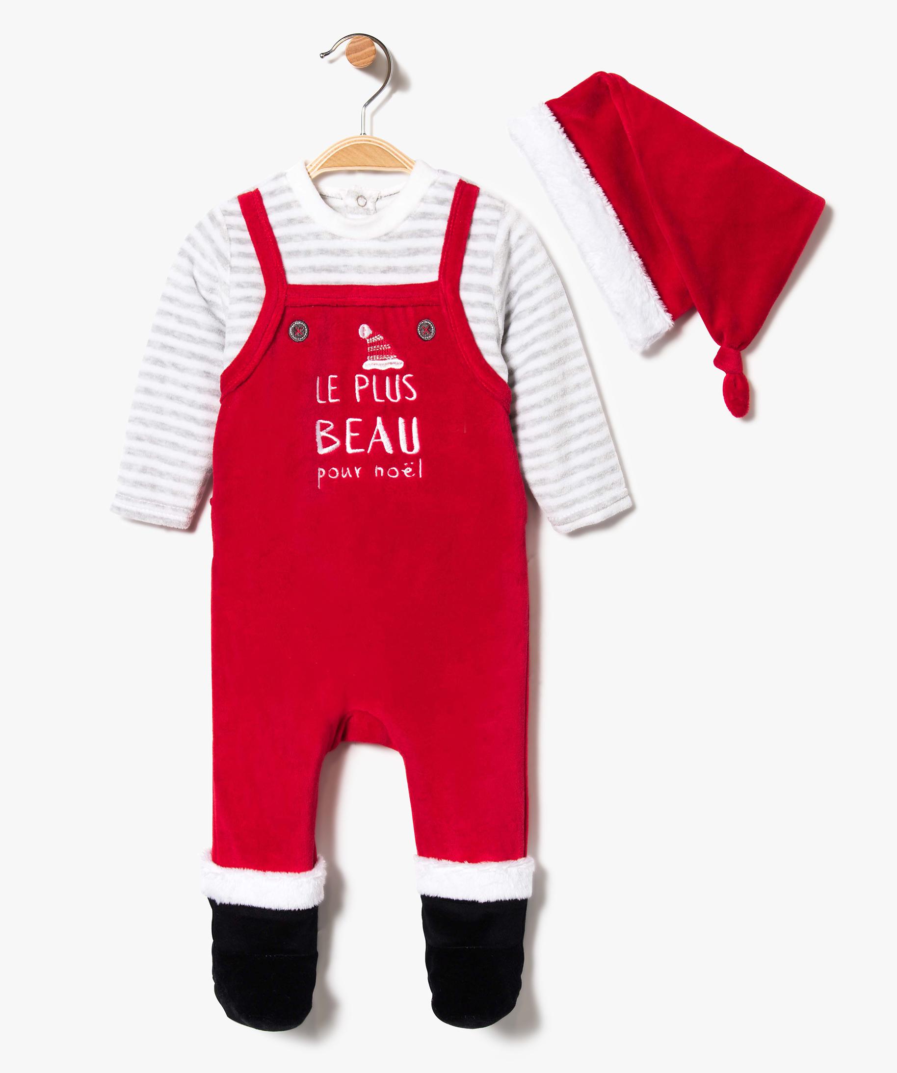 Pyjama Bebe Garcon En Velours Esprit Noel Avec Bonnet Gemo