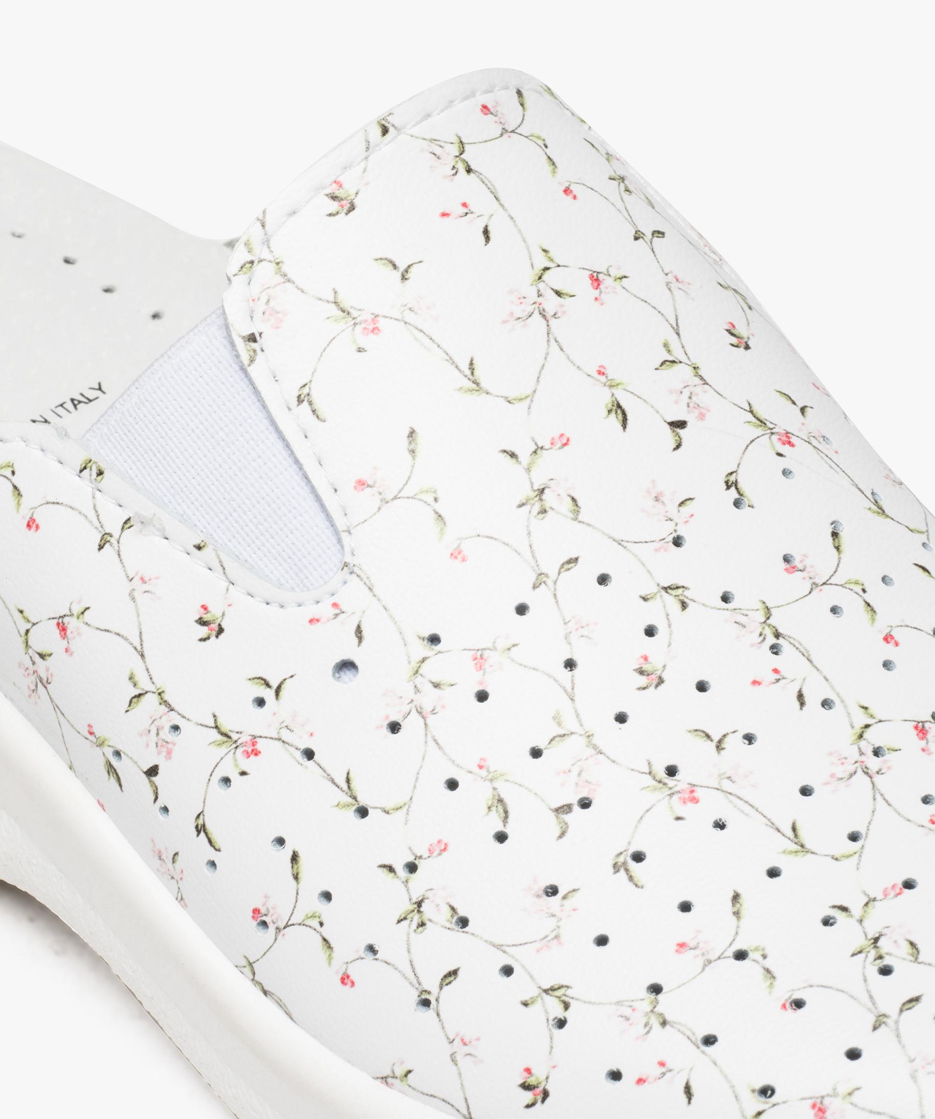 Sabots femme confort talon compens imprim s fleurs blanc GEMO