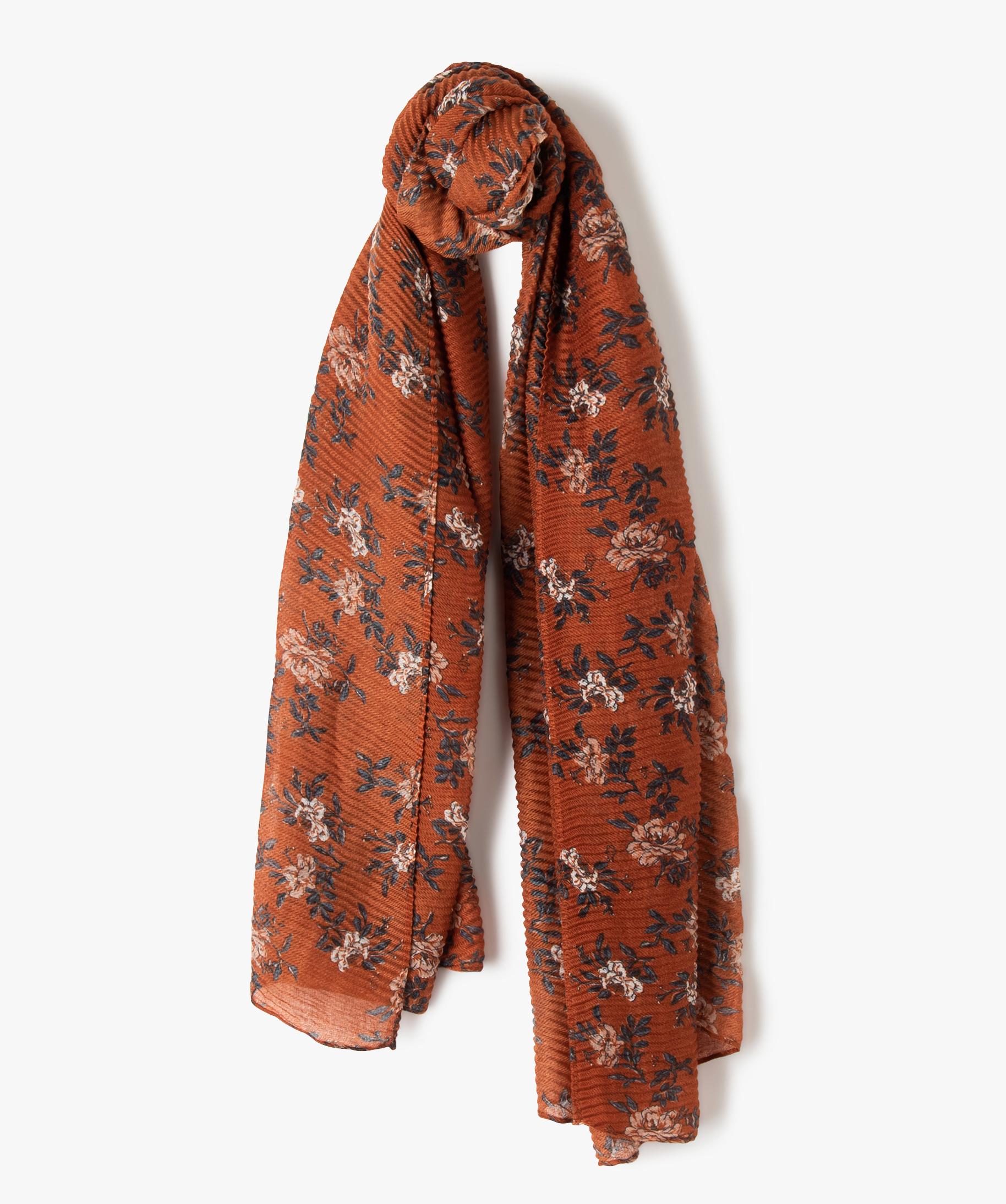 Écharpe Fantaisie Femme Effet Satin Gaufré – Marron Chocolat – Neuf Avec étiquettes