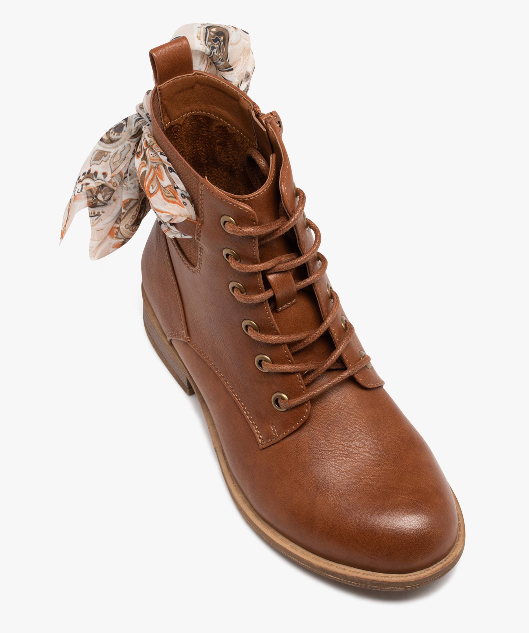Boots lacets et ruban en voile fille marron GEMO