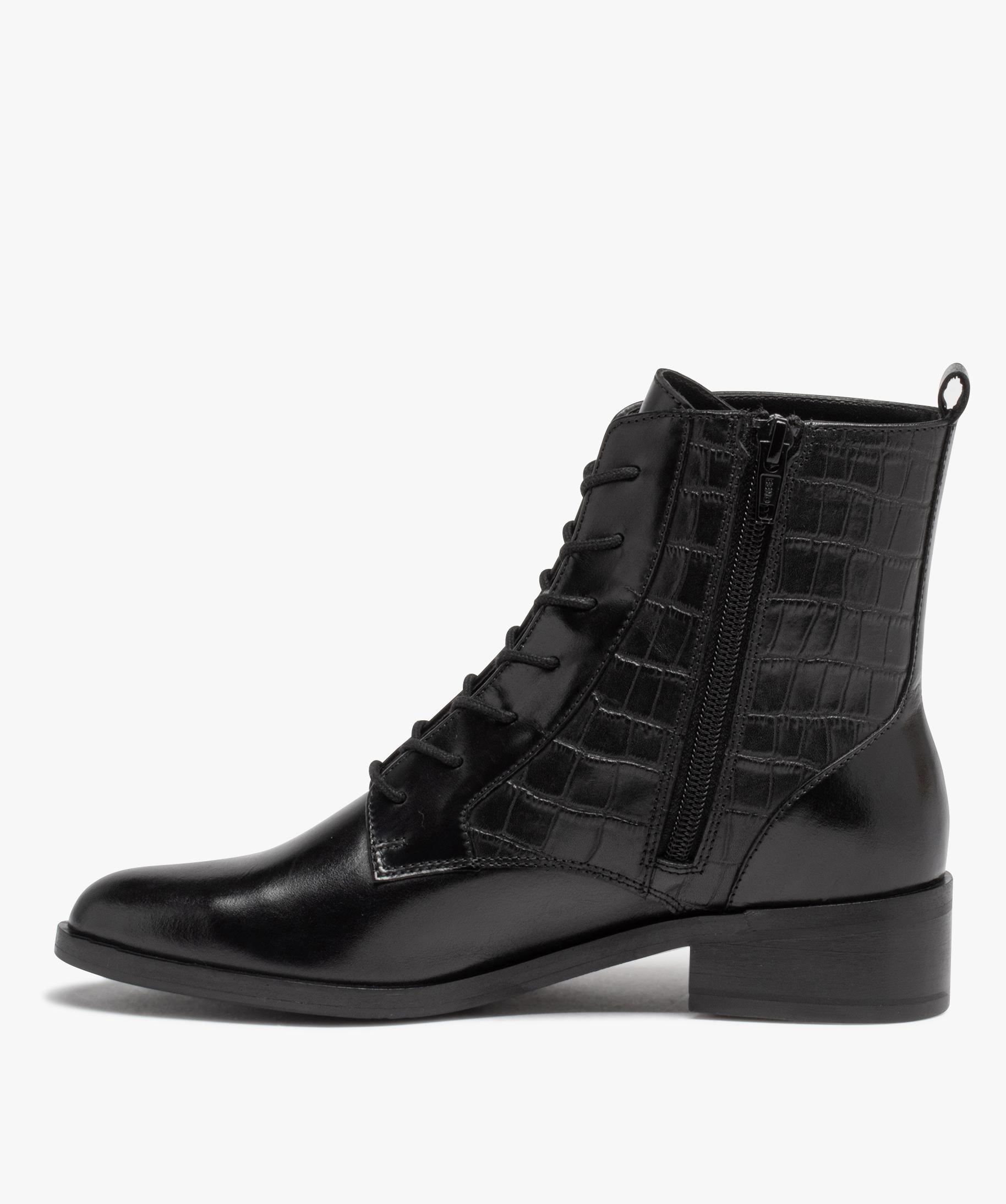 Bottines en cuir lacets et bout amande femme noir GEMO