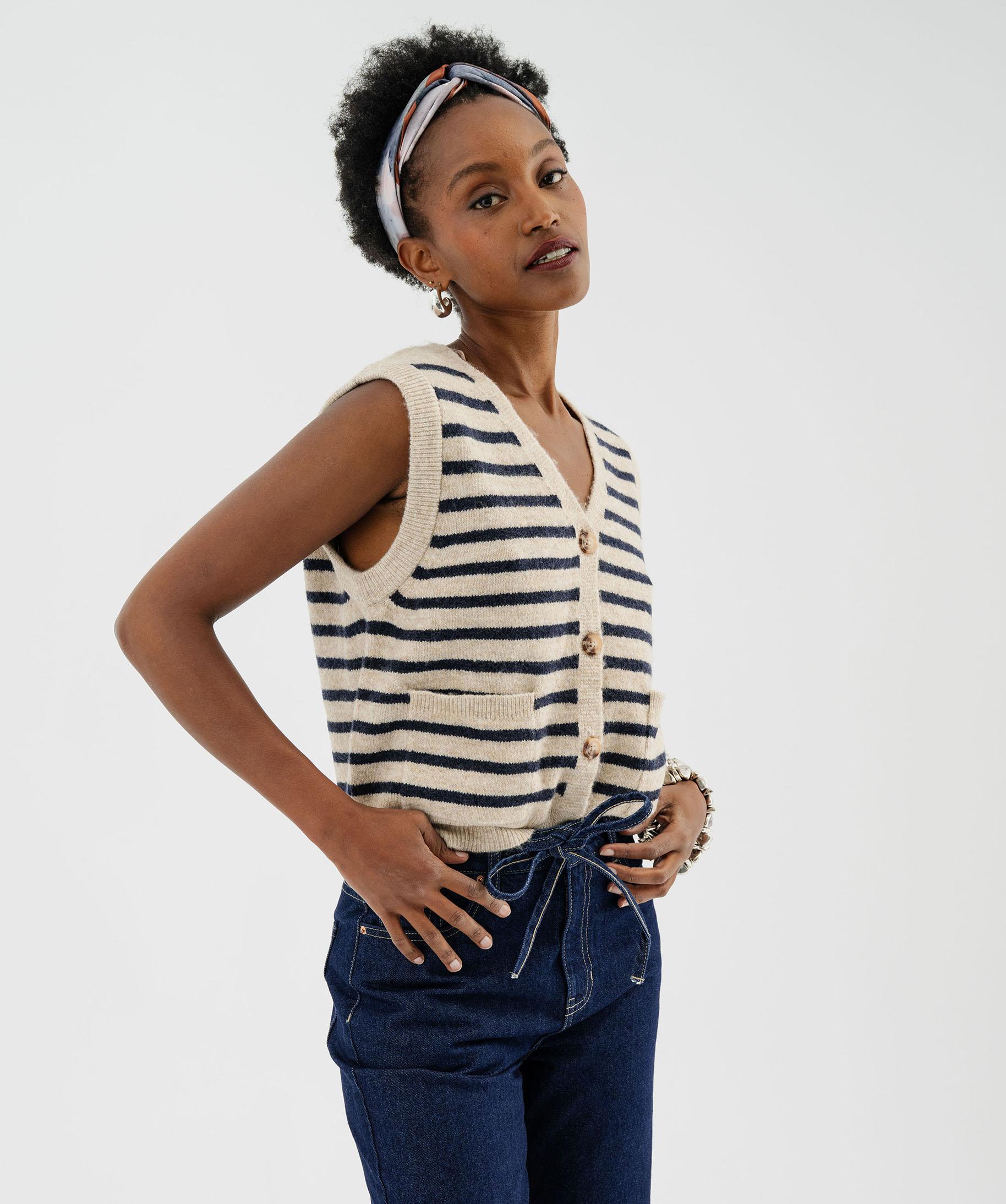 Gilet sans manches en laine rayée femme raye | GEMO
