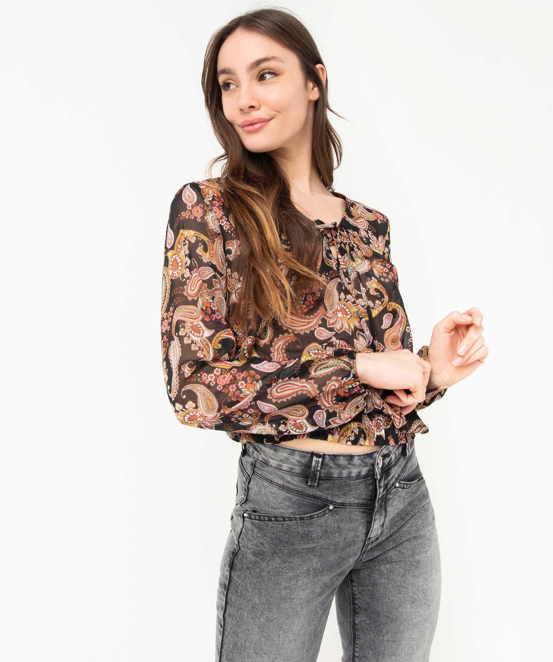 Blouse femme en voile imprime avec finitions elastiques imprime GEMO