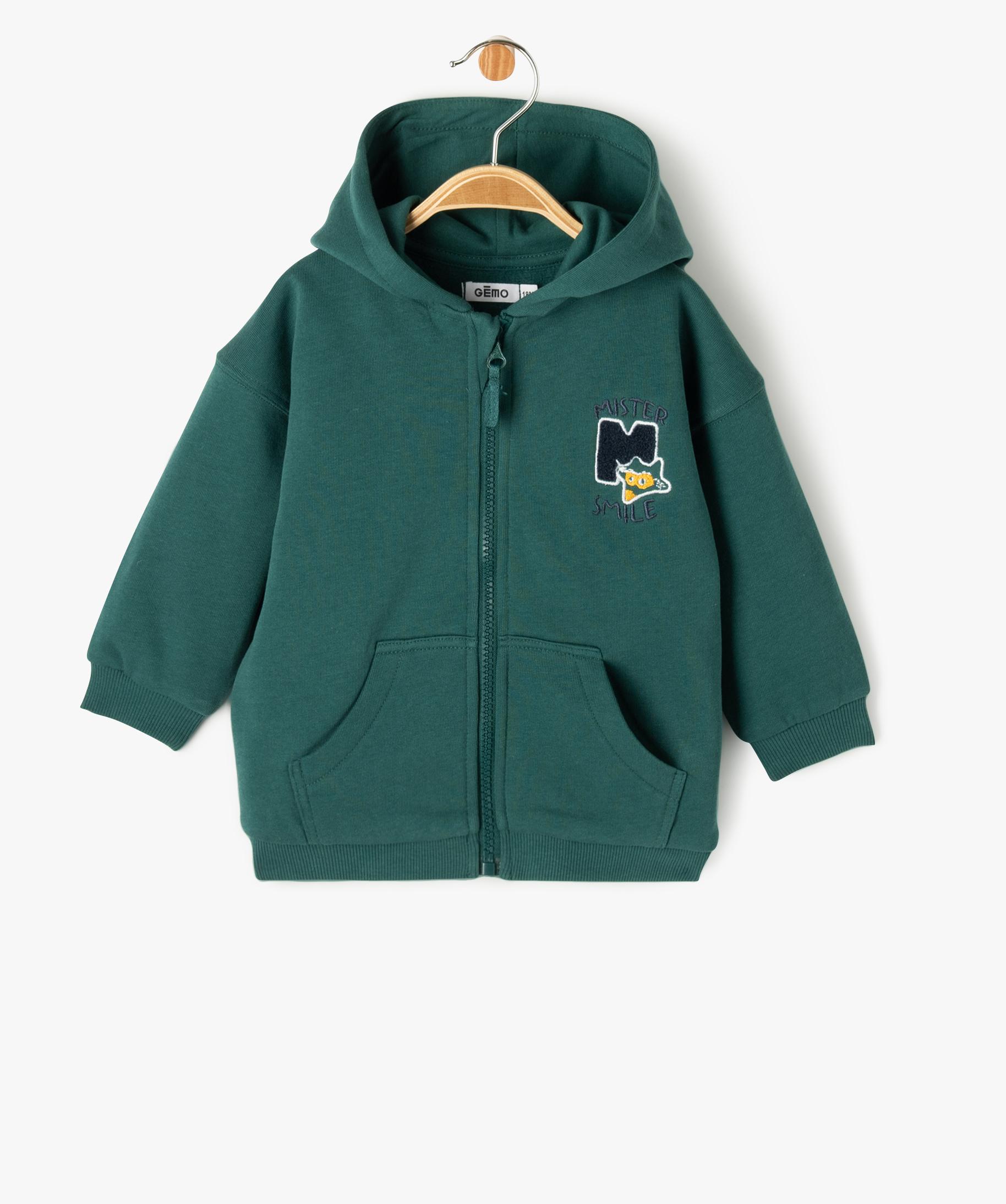 Sweat Zippé à Capuche Sport Garçon Vertbaudet - Vert Sapin, Taille 10 Ans, Motif Graphique