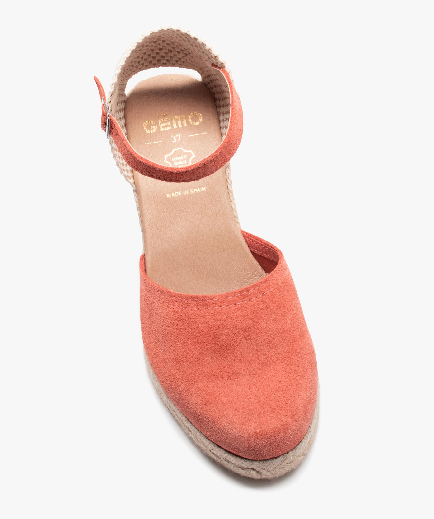 Sandales femme compens es dessus cuir uni orange GEMO